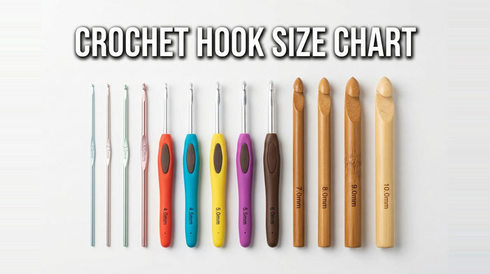 Crochet hook size chart - hooks arranged by size smallest to largest
