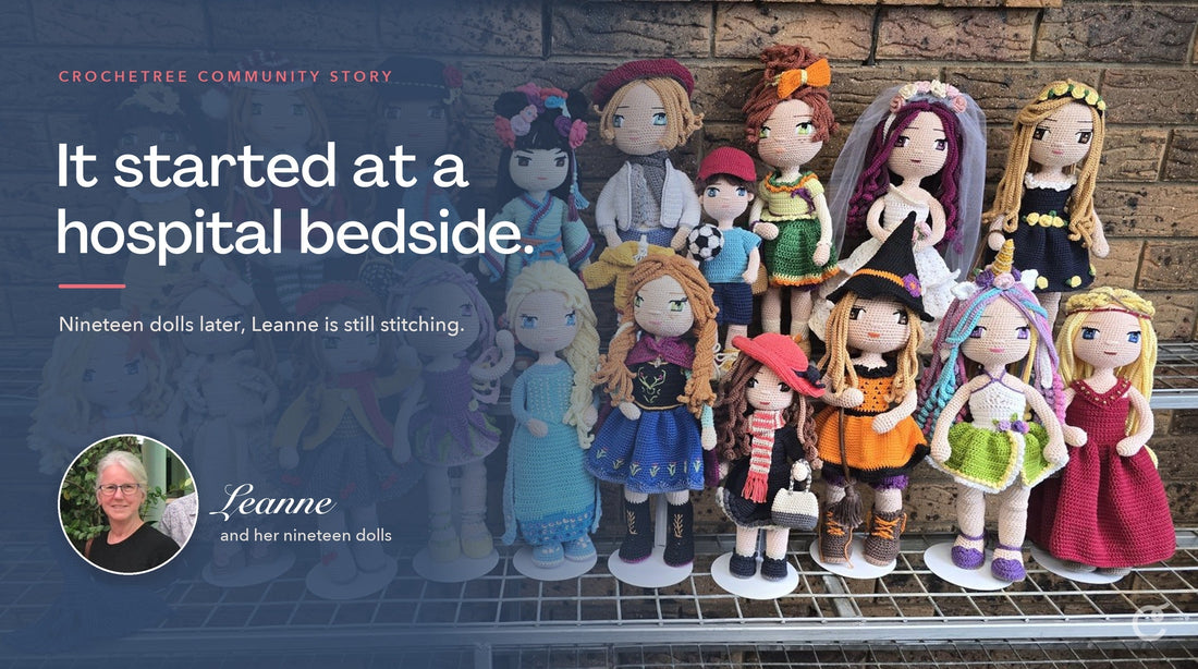 Leanne with her handmade Crochetree dolls, a Crochetree Community Story