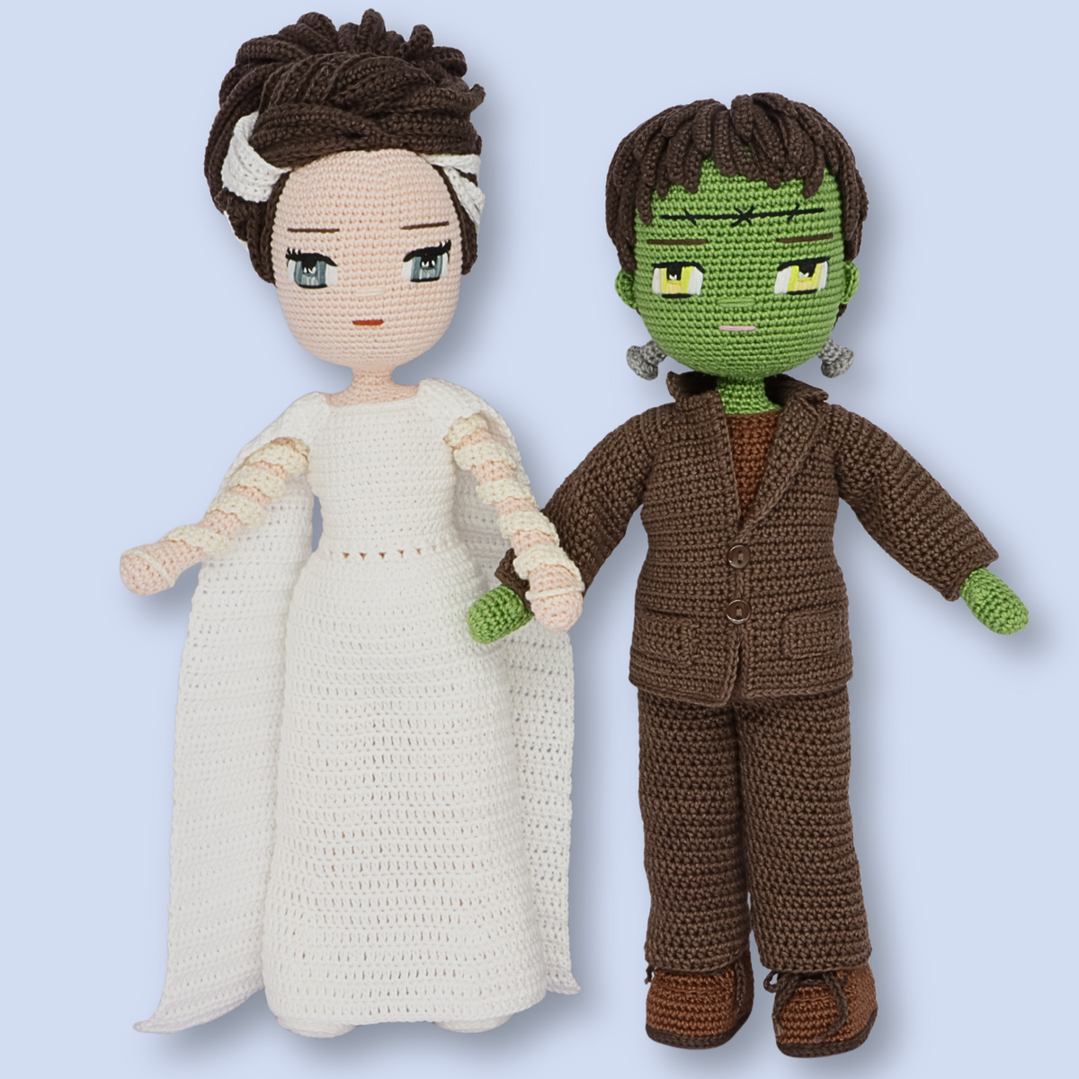 Frankie and Bride Eva Doll Patterns - amigurumi PDF with step-by-step photos