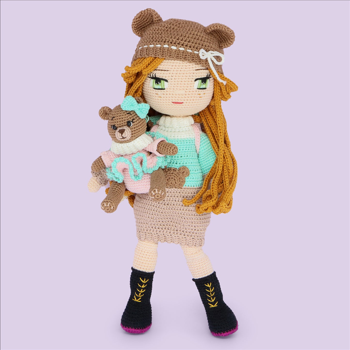Bear Princess Outfit crochet doll front view - handmade amigurumi pattern
