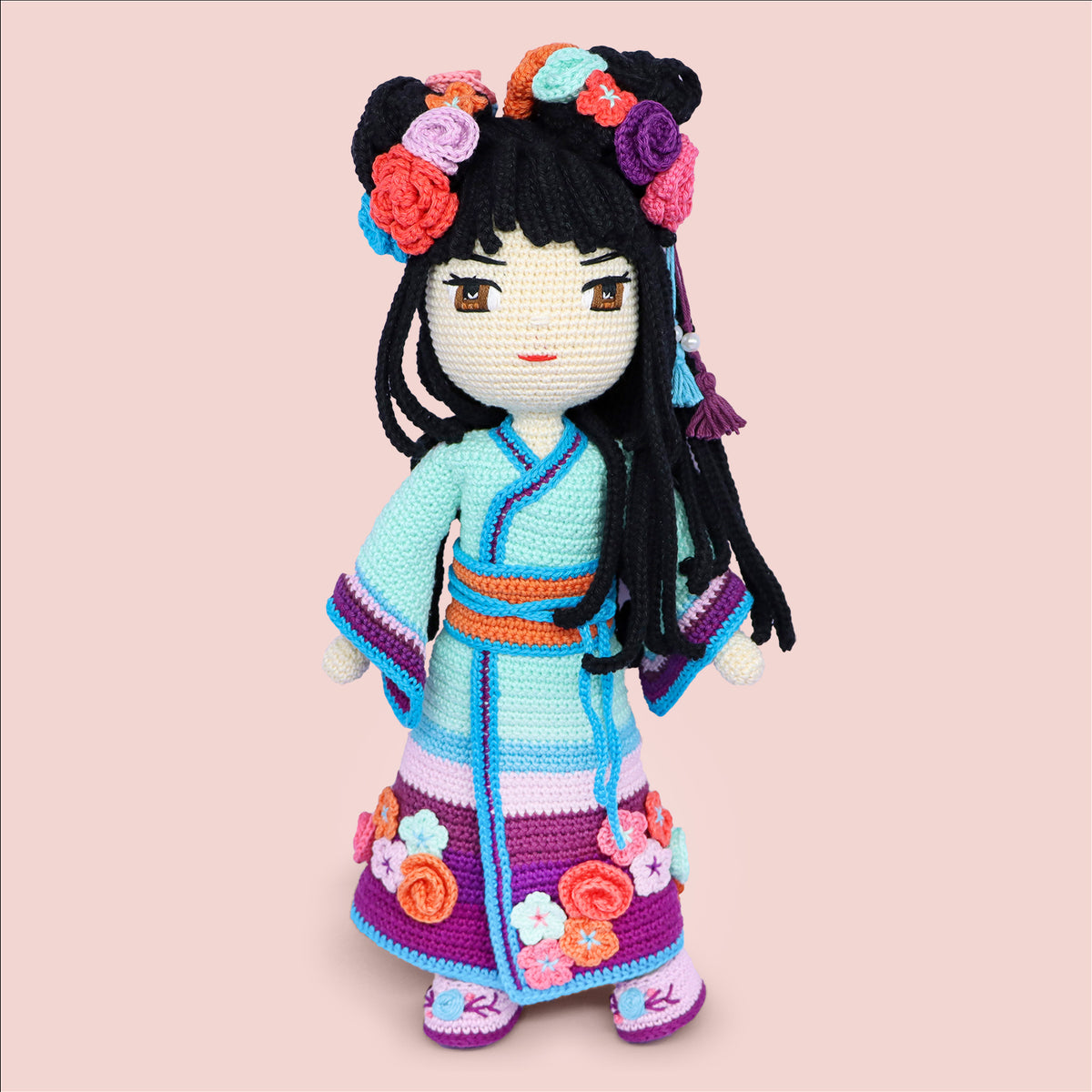 Yuki crochet doll front view - handmade amigurumi pattern