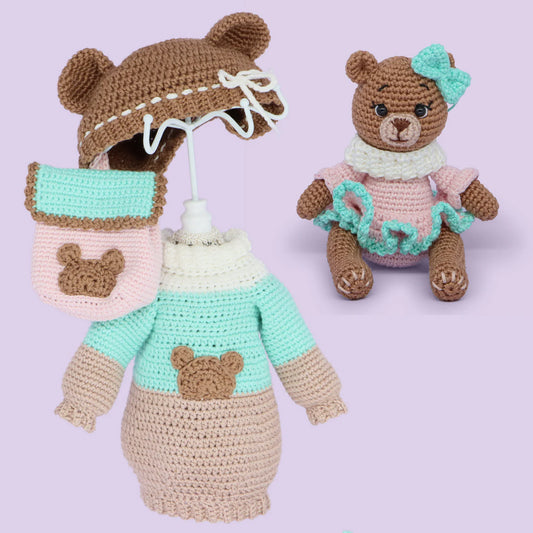 Bear Princess crochet outfit pattern with Betsy the bear