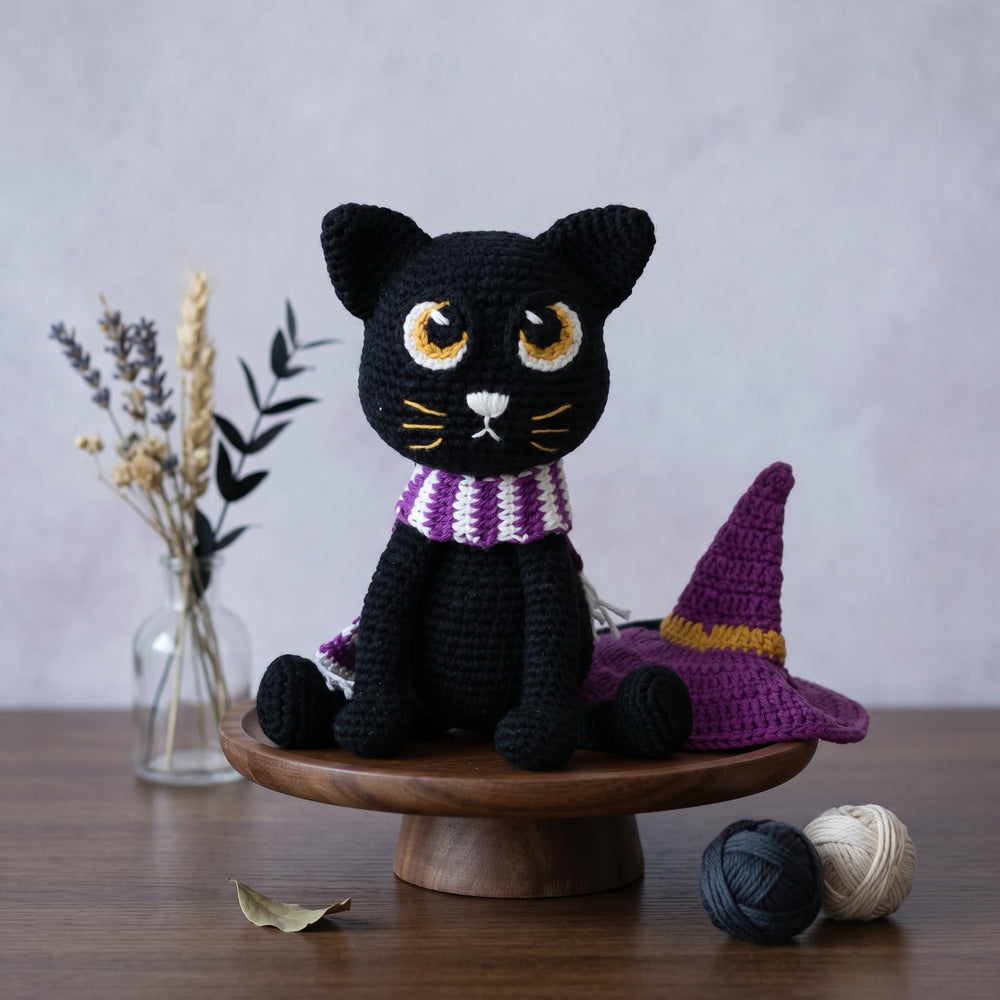 Night the Cat Crochet Pattern - amigurumi crochet pattern PDF cover by Crochetree