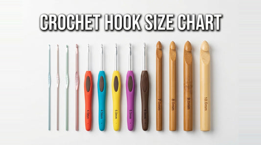 Crochet hook size chart - hooks arranged by size smallest to largest