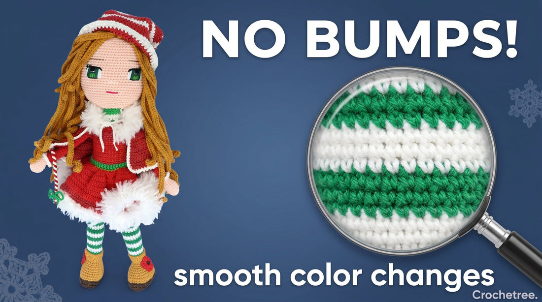 Nathalie crochet doll showing smooth color changes on striped legs