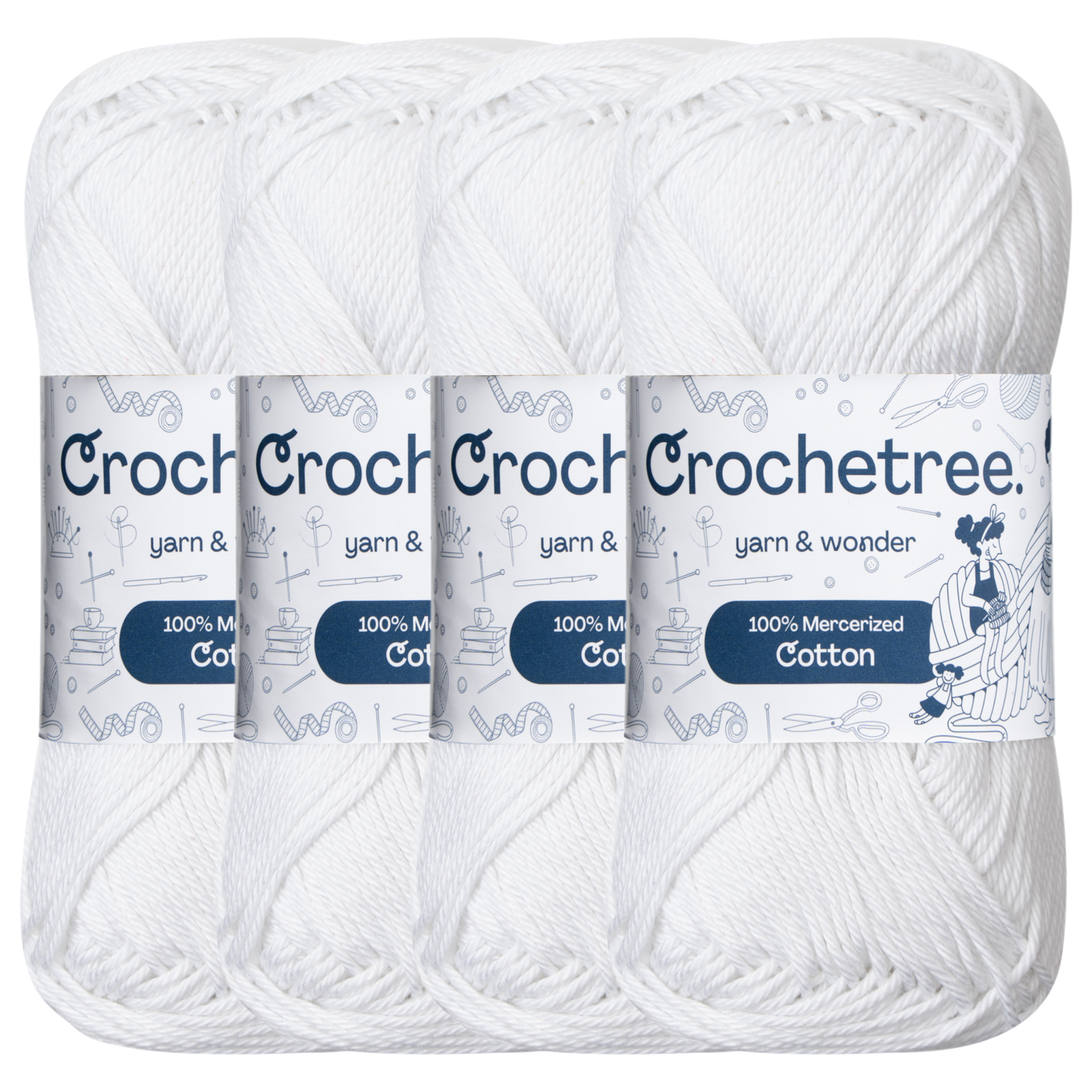 Crochetree Bright White mercerized cotton yarn pack