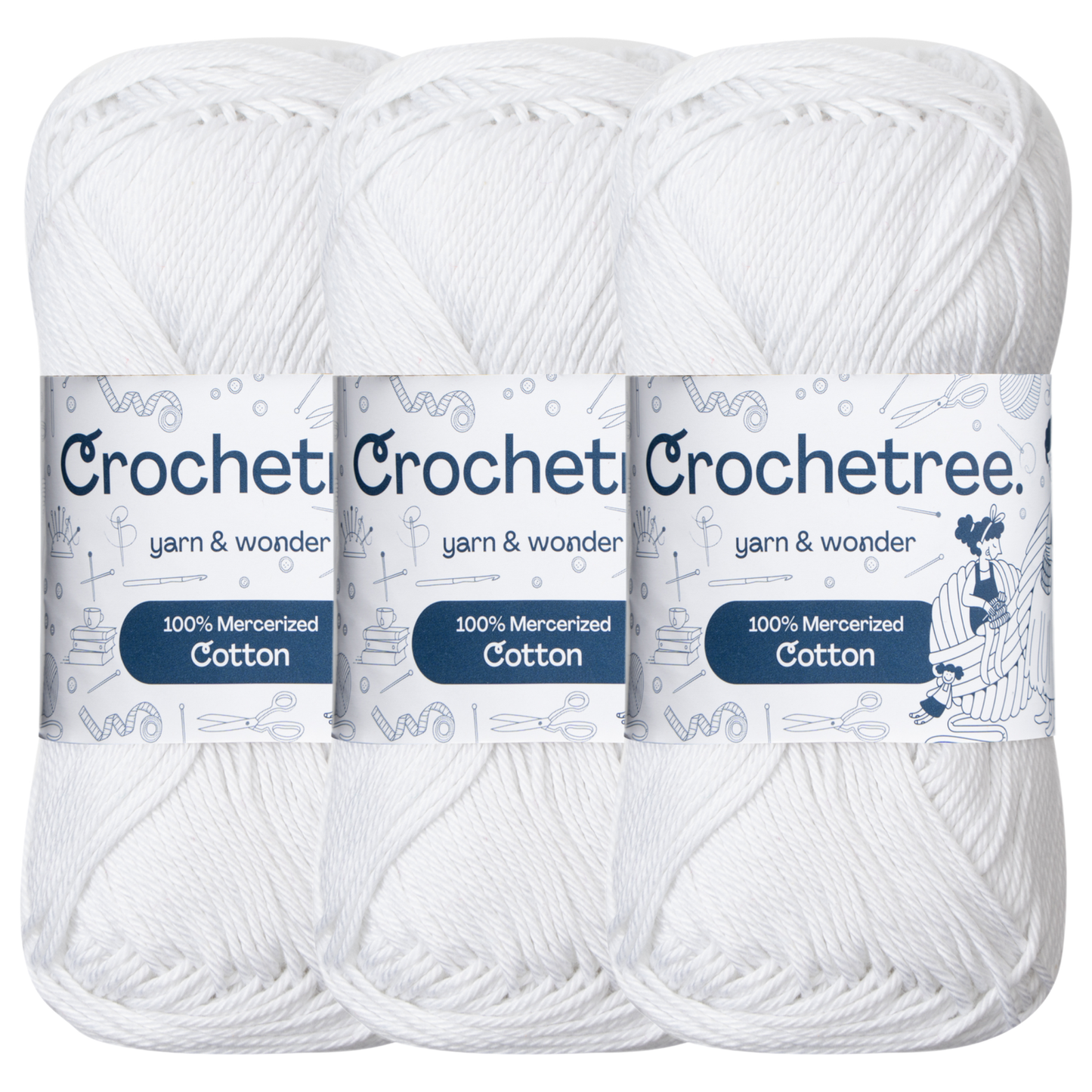 Crochetree Bright White mercerized cotton yarn pack