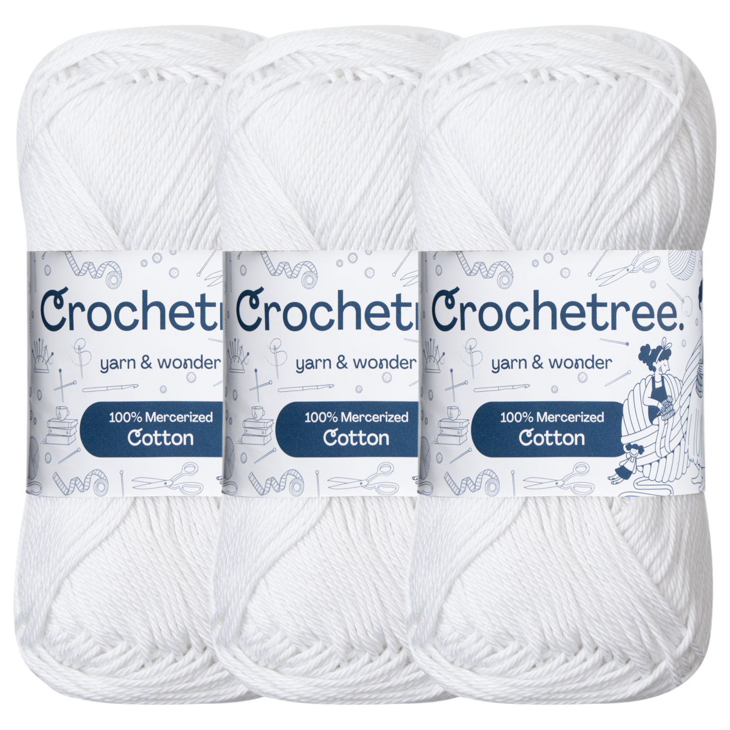 Crochetree Bright White mercerized cotton yarn pack