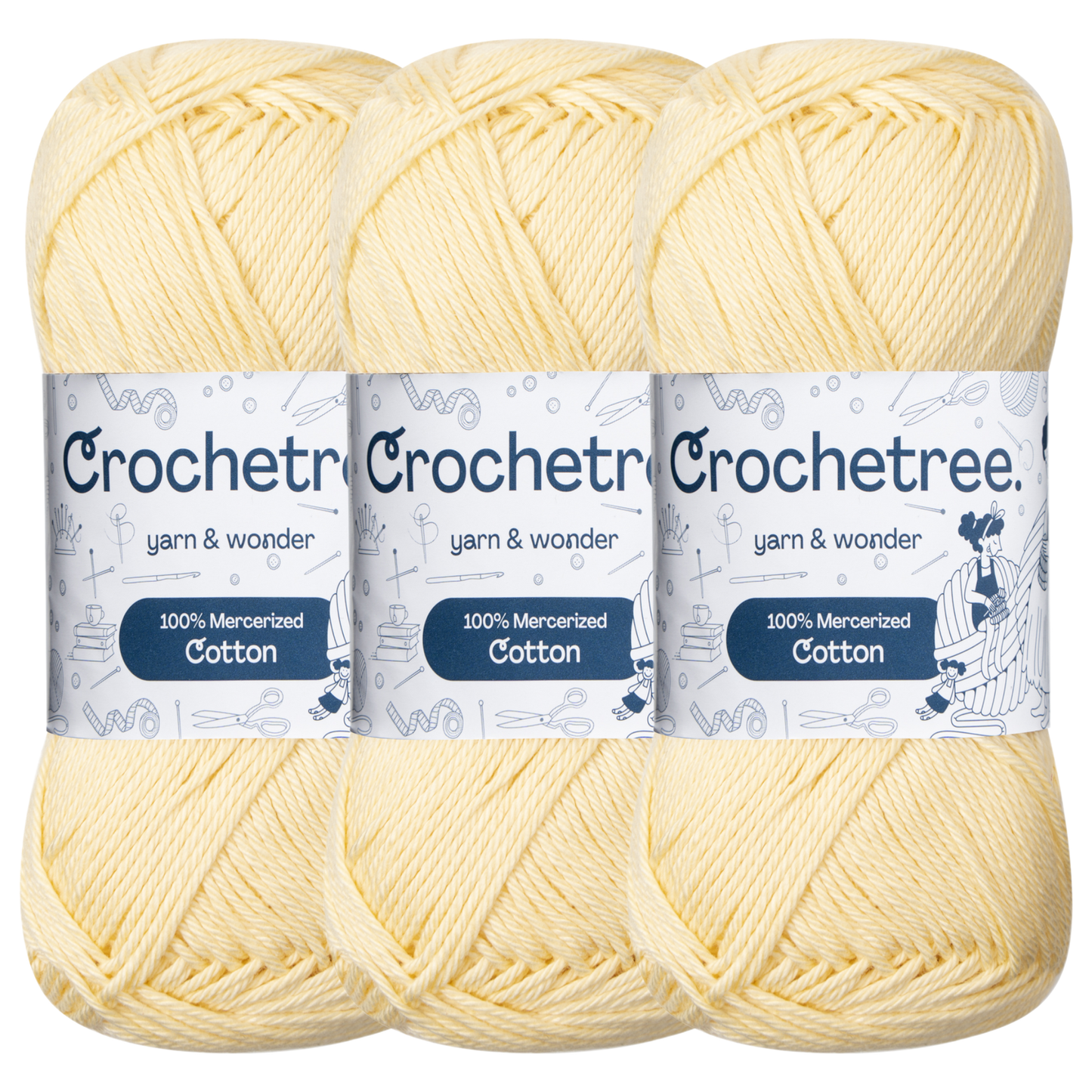 Crochetree Soft Yellow mercerized cotton yarn pack
