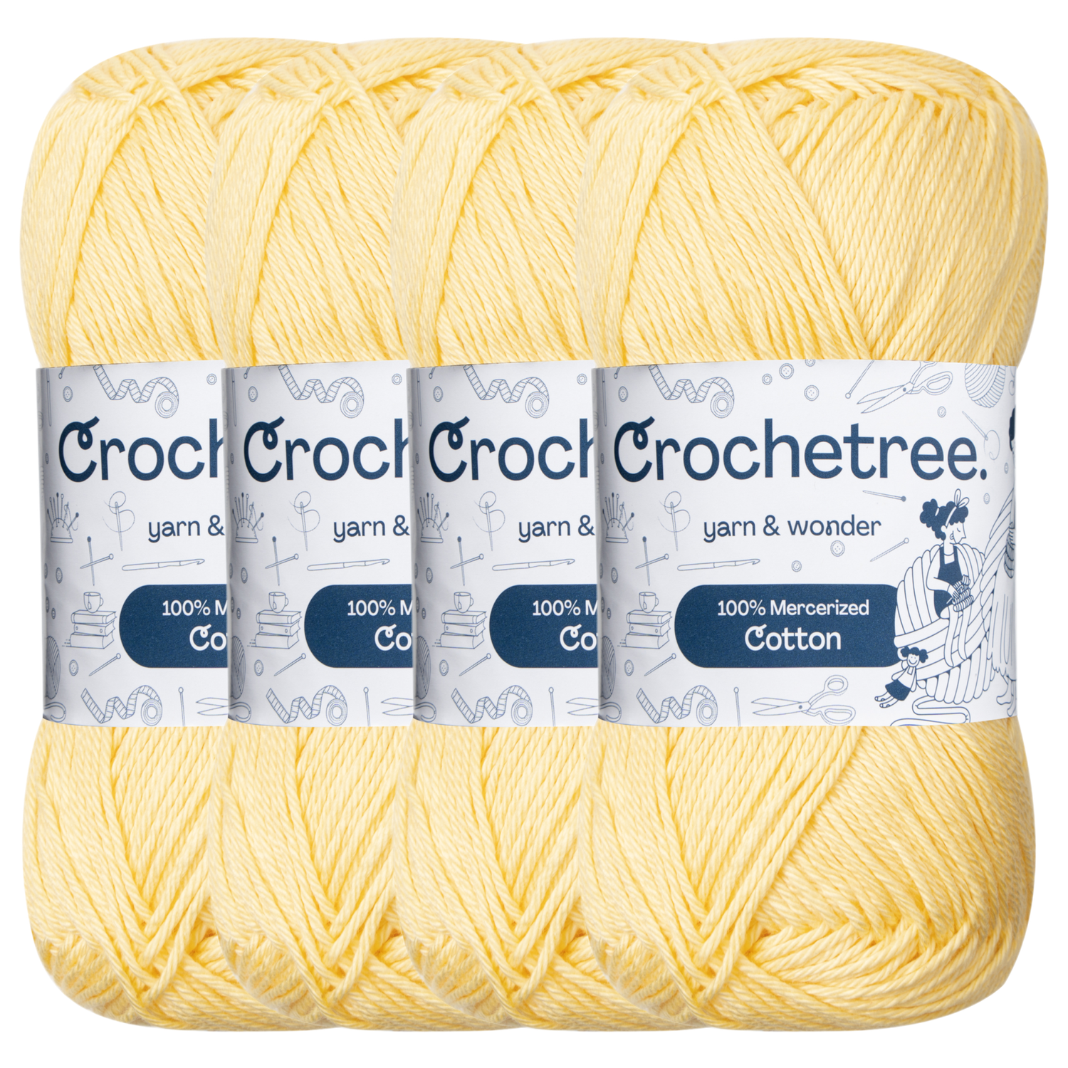 Crochetree Elfin Yellow mercerized cotton yarn pack