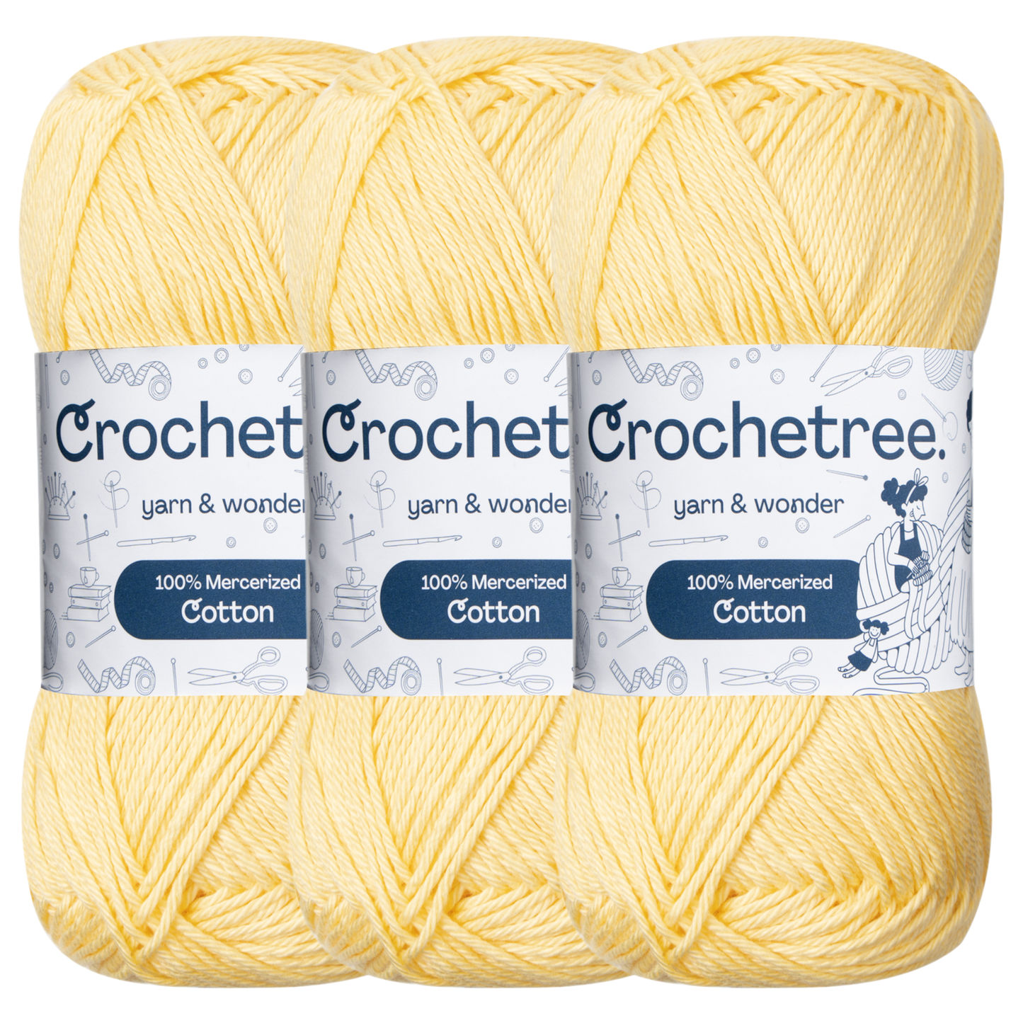 Crochetree Elfin Yellow mercerized cotton yarn pack