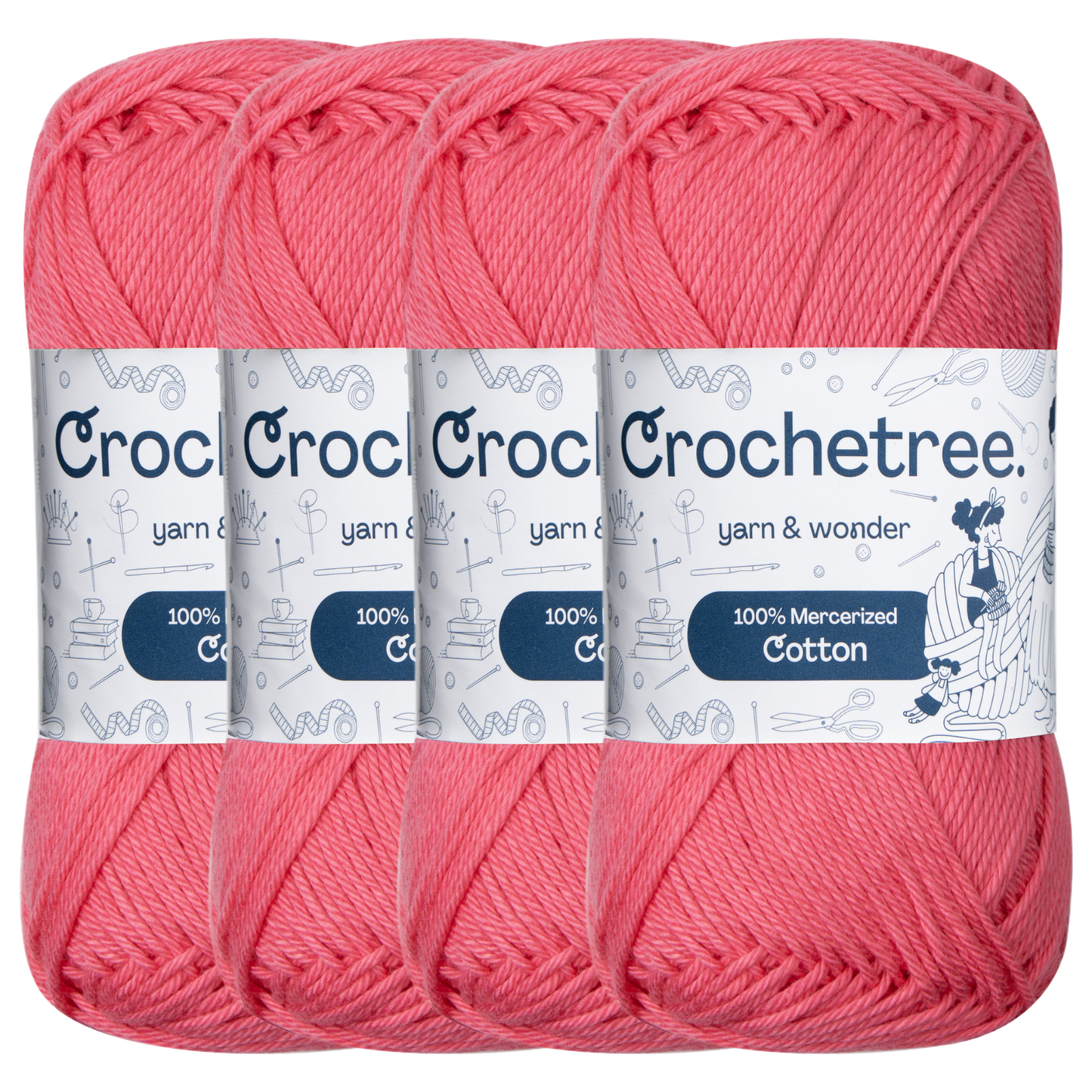 Crochetree Azalea Pink mercerized cotton yarn pack