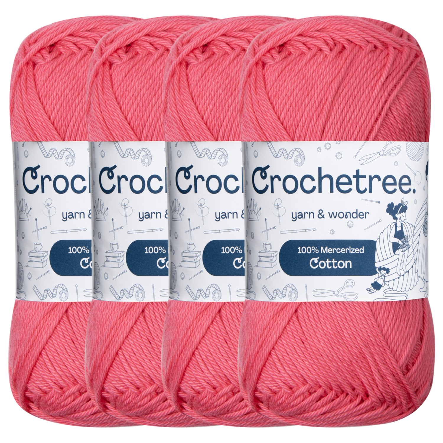 Crochetree Azalea Pink mercerized cotton yarn pack