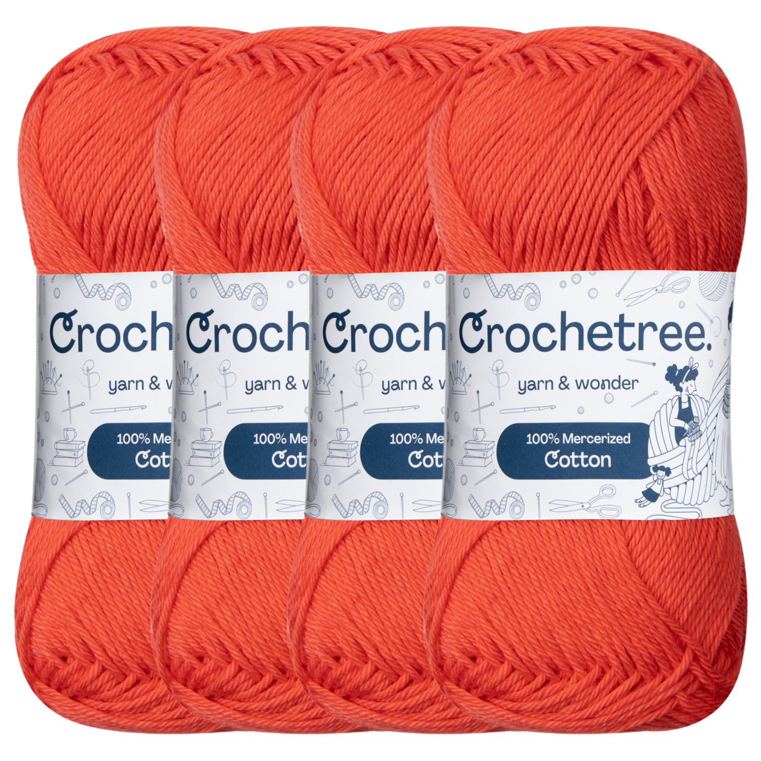 Crochetree Poppy Red mercerized cotton yarn pack