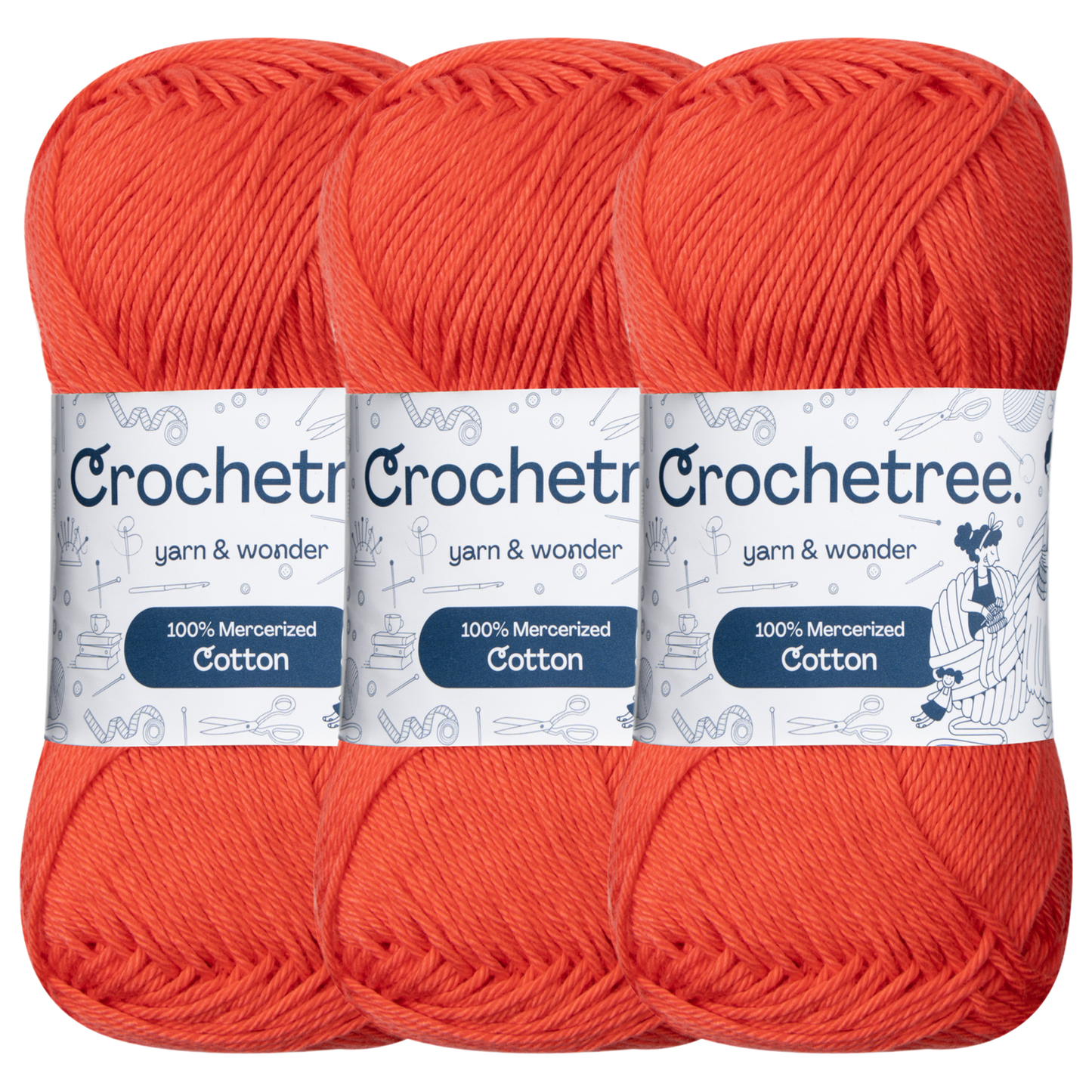 Crochetree Poppy Red mercerized cotton yarn pack