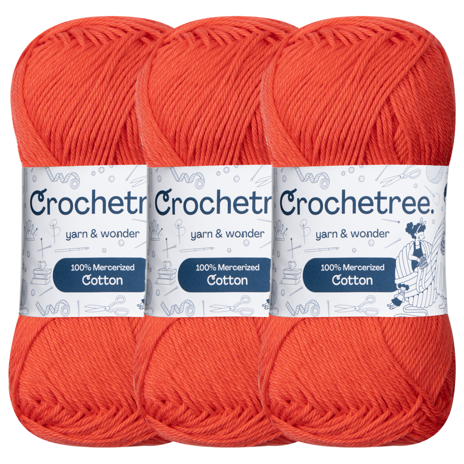 Crochetree Poppy Red mercerized cotton yarn pack