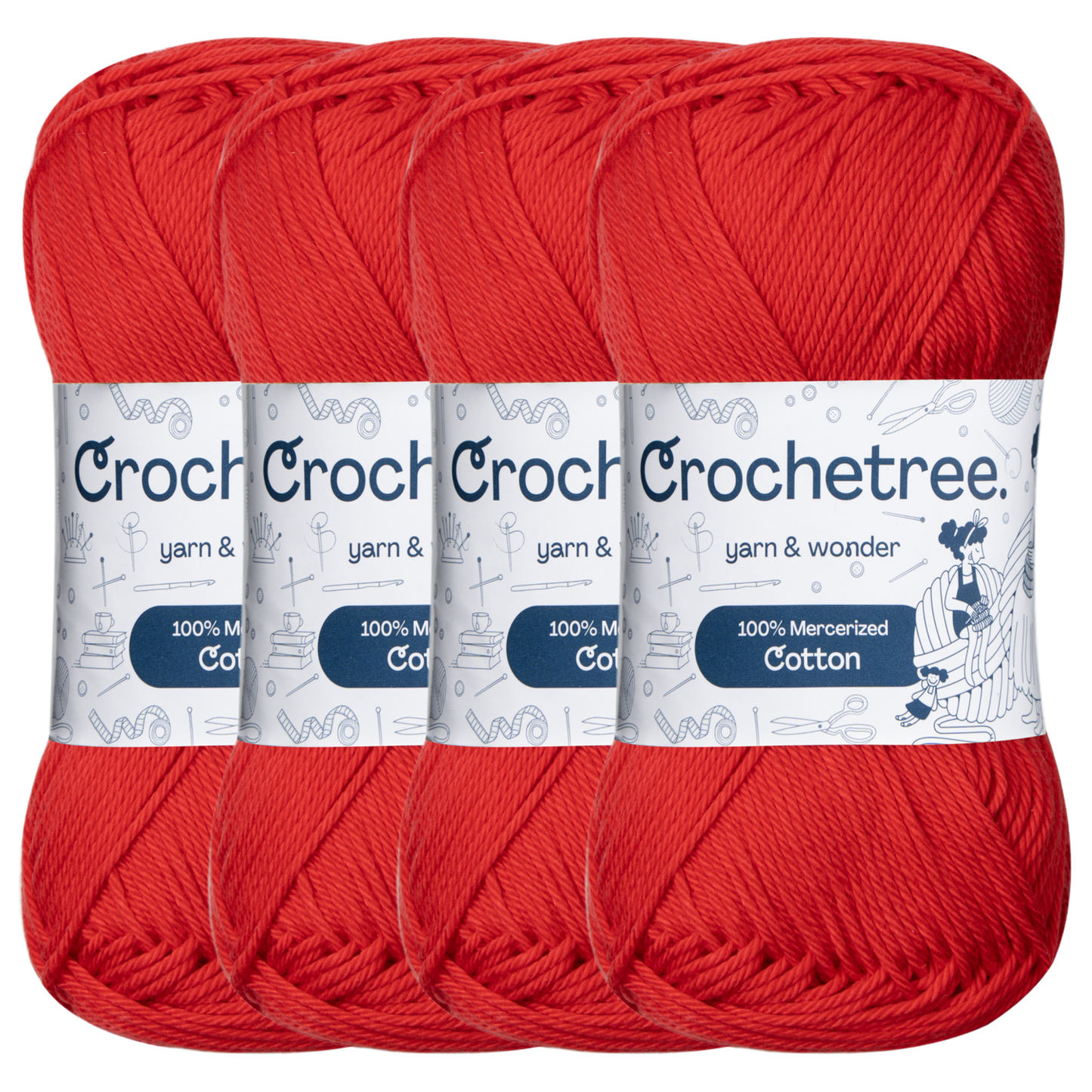 Crochetree Carmine Red mercerized cotton yarn pack