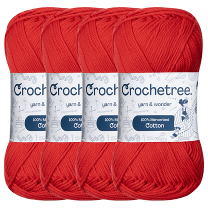 Crochetree Carmine Red mercerized cotton yarn pack