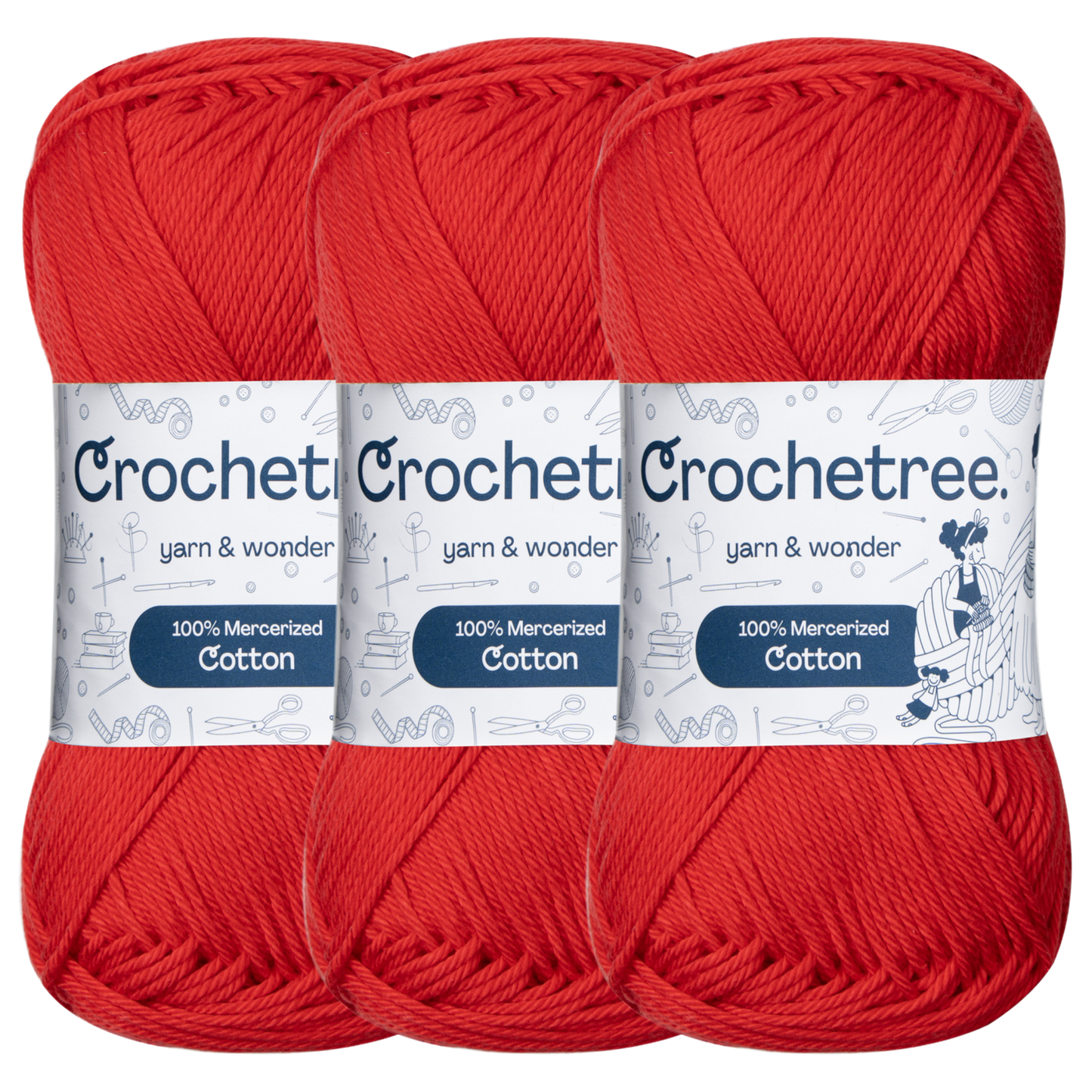 Crochetree Carmine Red mercerized cotton yarn pack