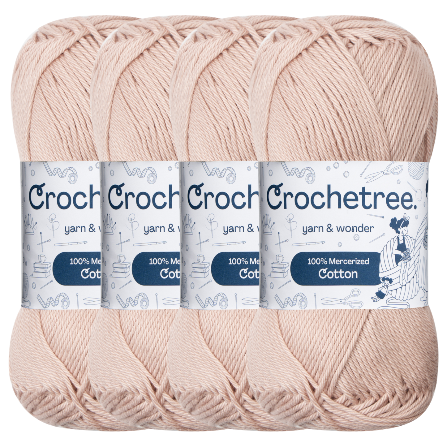 Crochetree Beige Blush mercerized cotton yarn pack