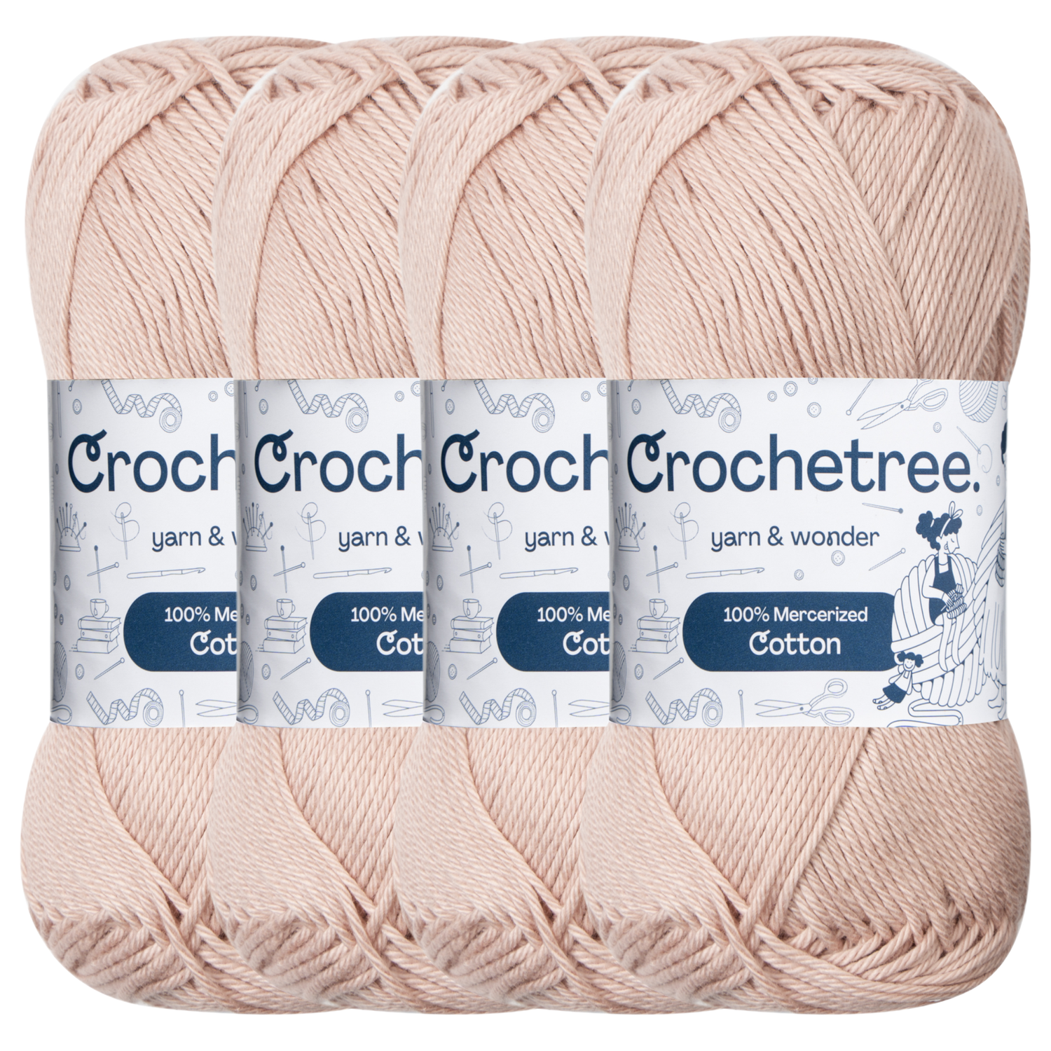 Crochetree Beige Blush mercerized cotton yarn pack