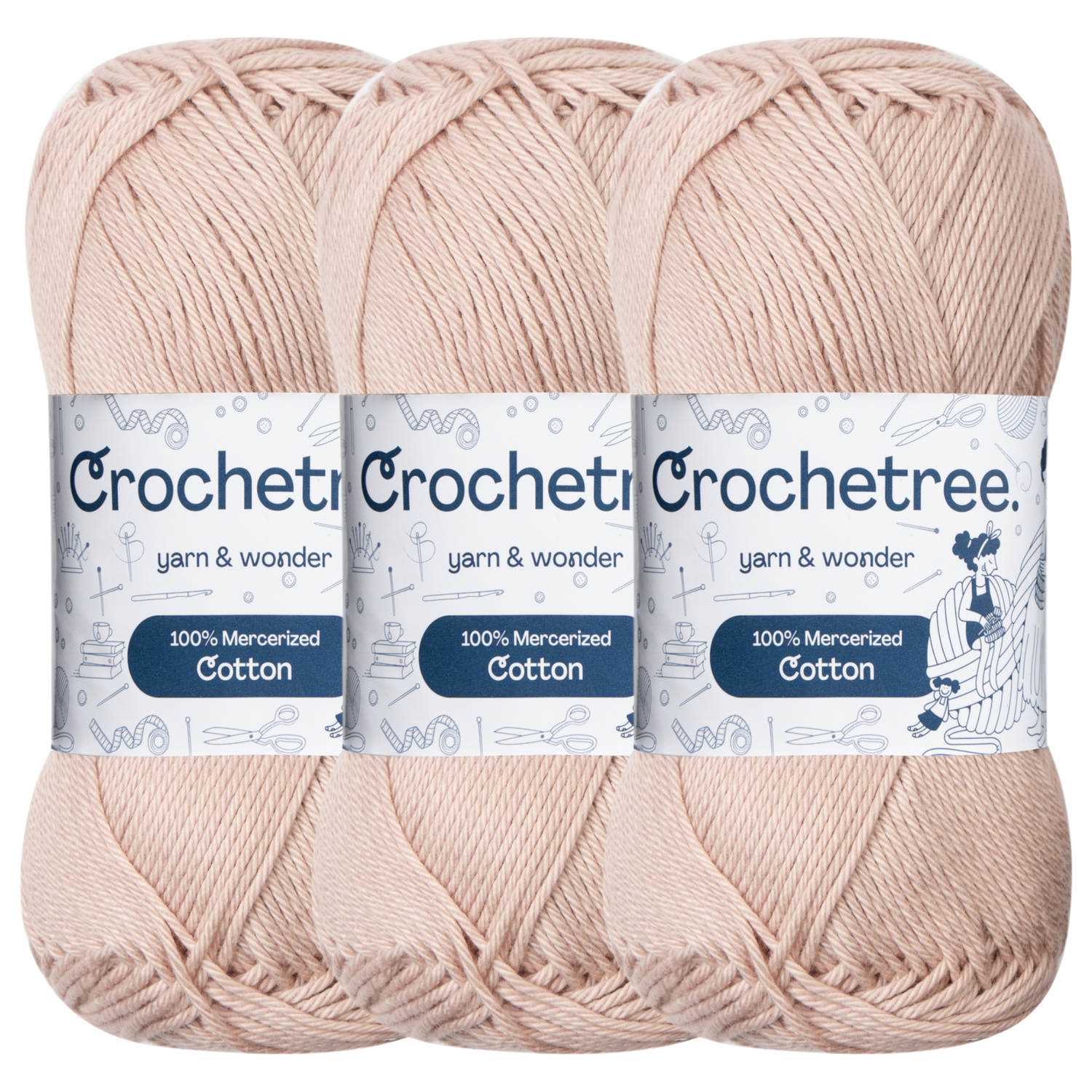 Crochetree Beige Blush mercerized cotton yarn pack