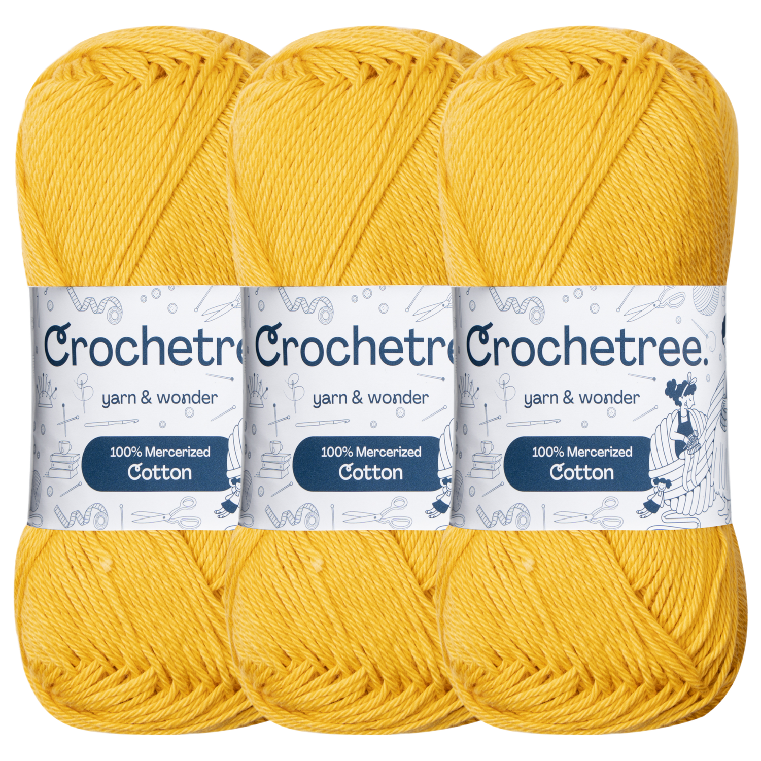 Crochetree Vivid Mustard mercerized cotton yarn pack
