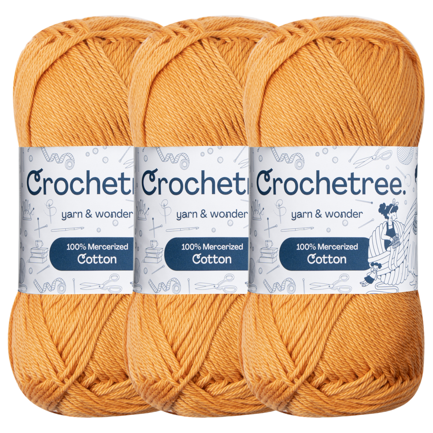 Crochetree Harvest Gold mercerized cotton yarn pack