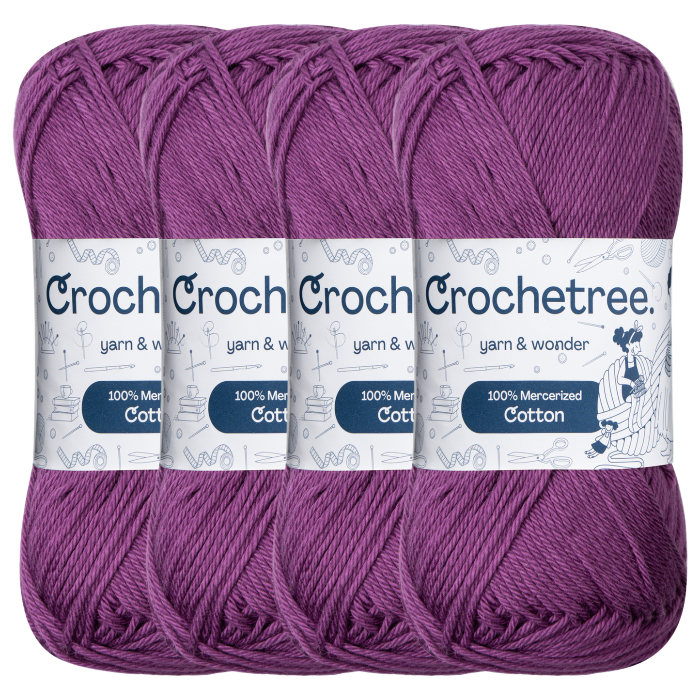 Crochetree Eggplant mercerized cotton yarn pack