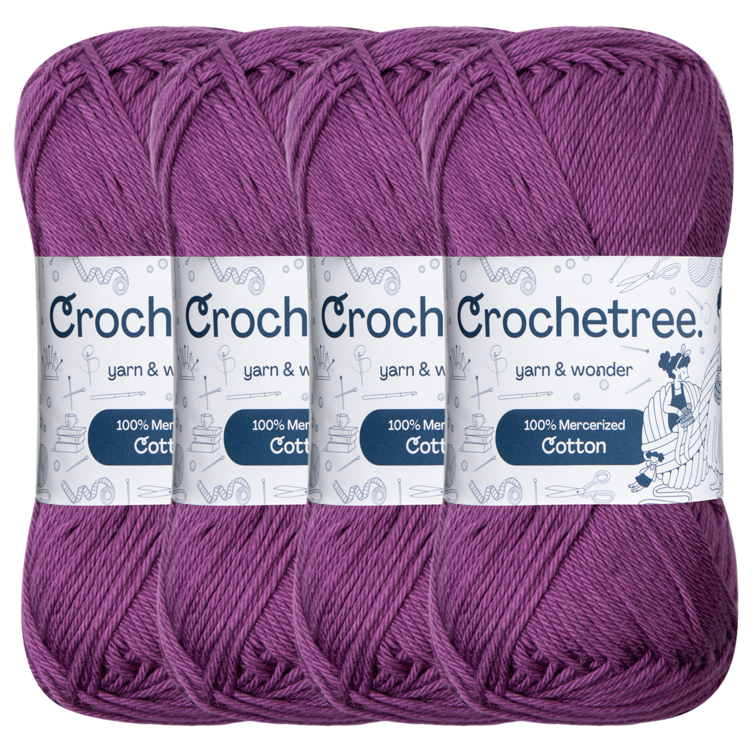 Crochetree Eggplant mercerized cotton yarn pack