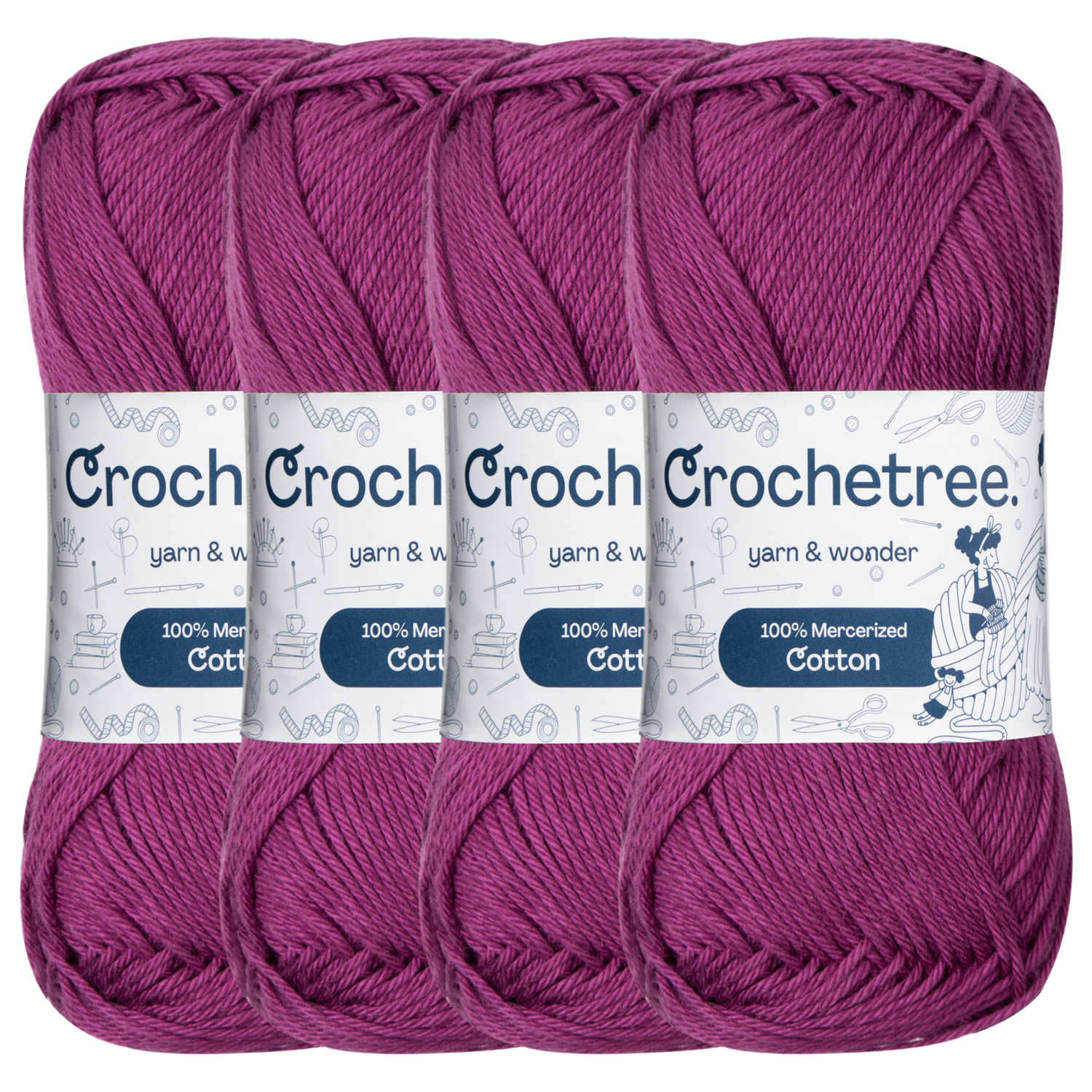 Crochetree Royal Plum mercerized cotton yarn pack