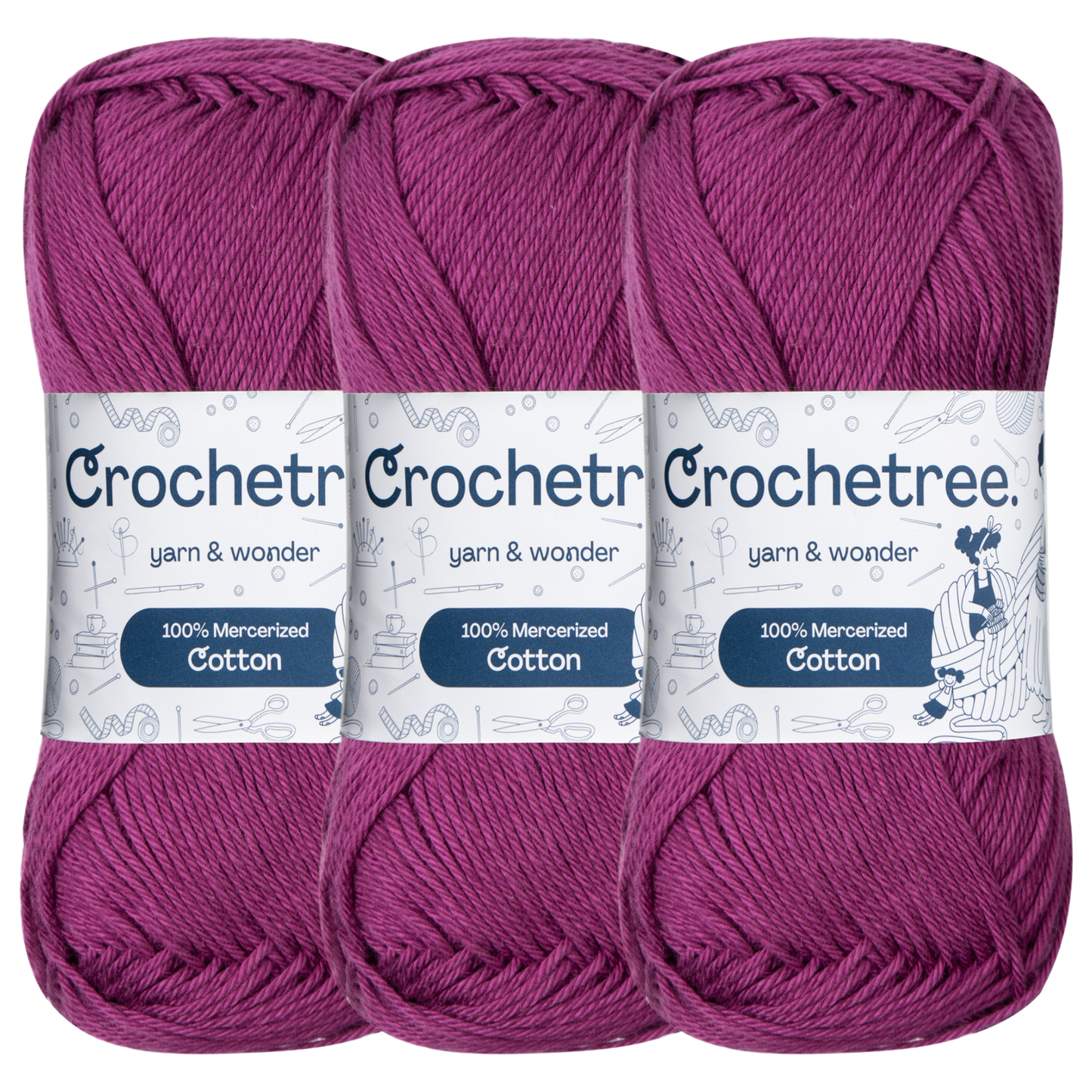 Crochetree Royal Plum mercerized cotton yarn pack