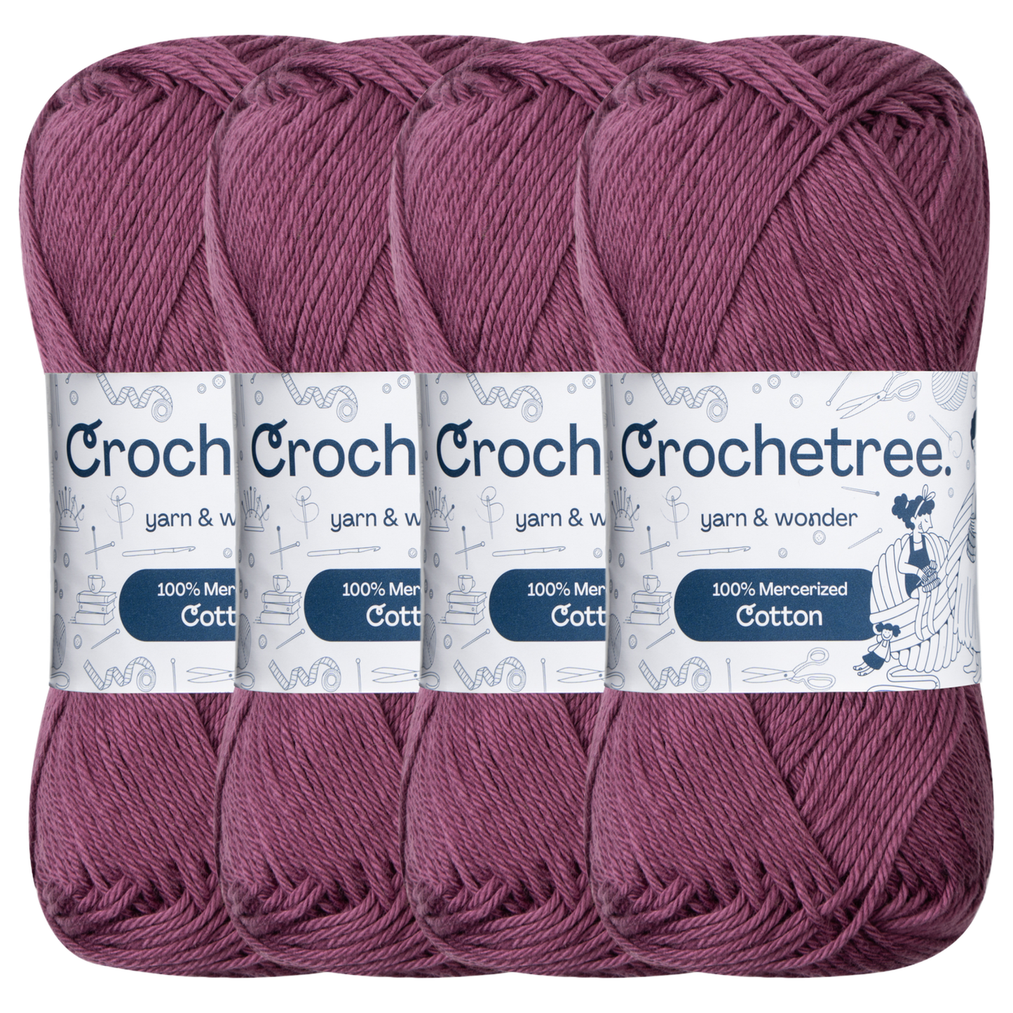 Crochetree Wood Violet mercerized cotton yarn pack
