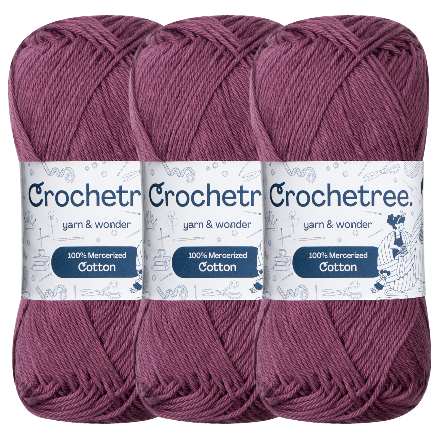 Crochetree Wood Violet mercerized cotton yarn pack