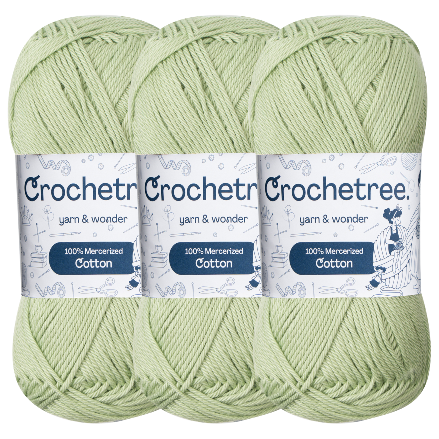 Crochetree Pastel Green mercerized cotton yarn pack