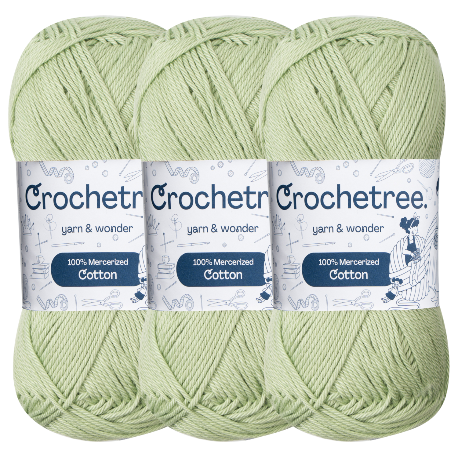 Crochetree Pastel Green mercerized cotton yarn pack
