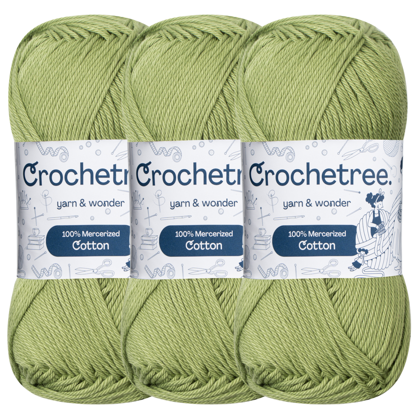 Crochetree Bud Green mercerized cotton yarn pack