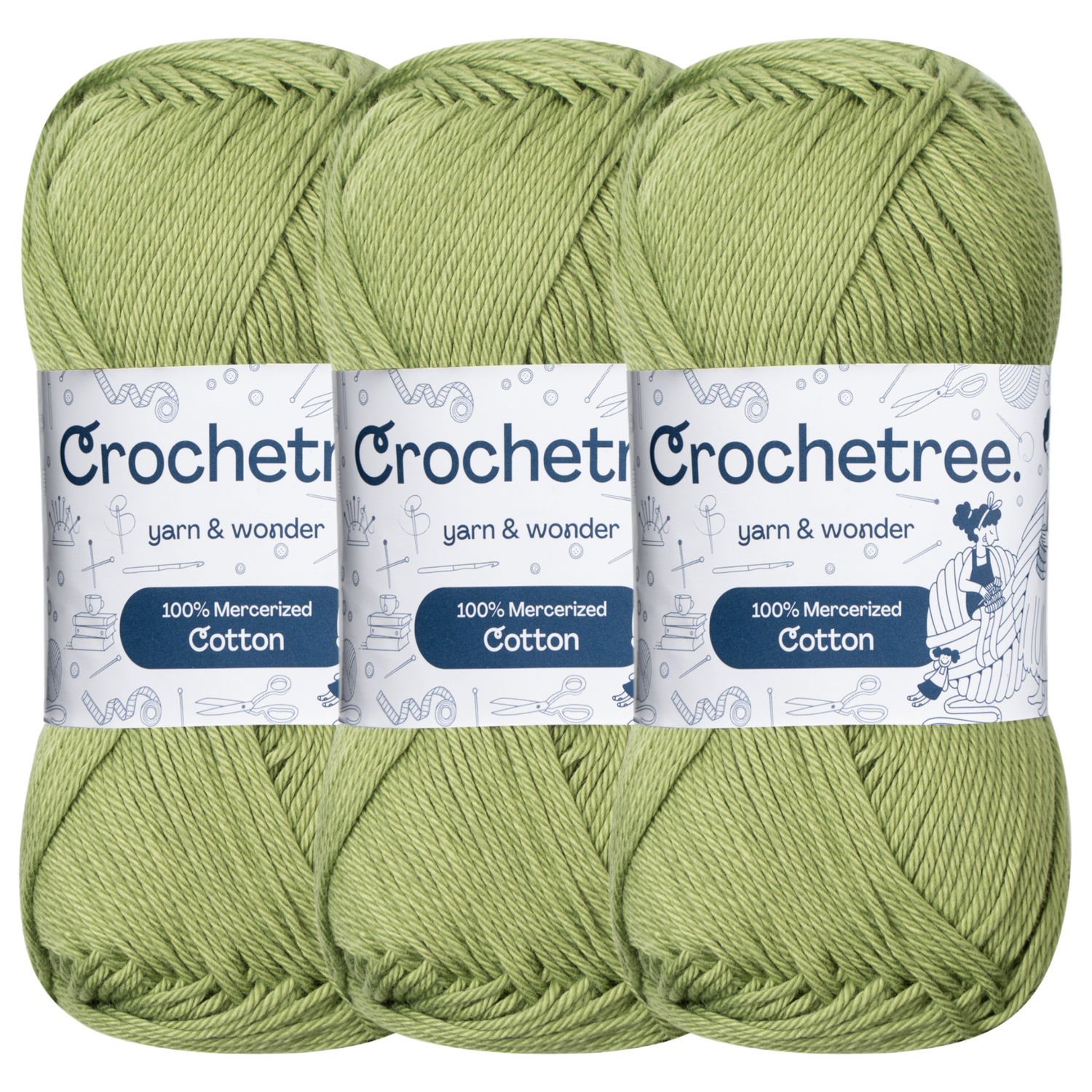 Crochetree Bud Green mercerized cotton yarn pack