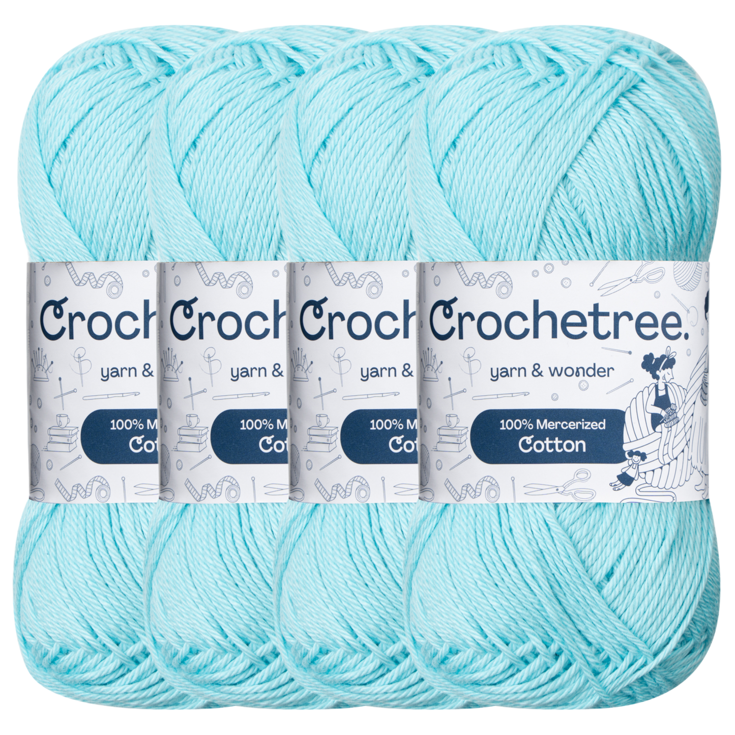 Crochetree Aqua Blue mercerized cotton yarn pack