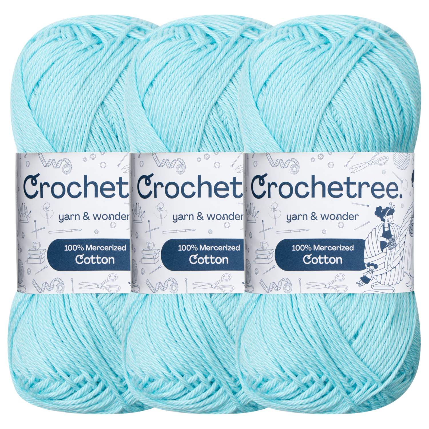 Crochetree Aqua Blue mercerized cotton yarn pack