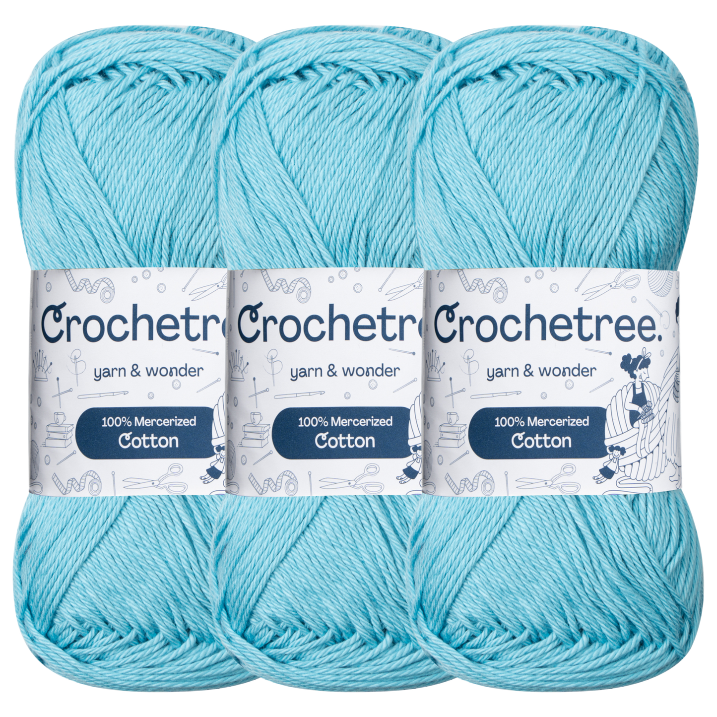 Crochetree Caribbean Blue mercerized cotton yarn pack