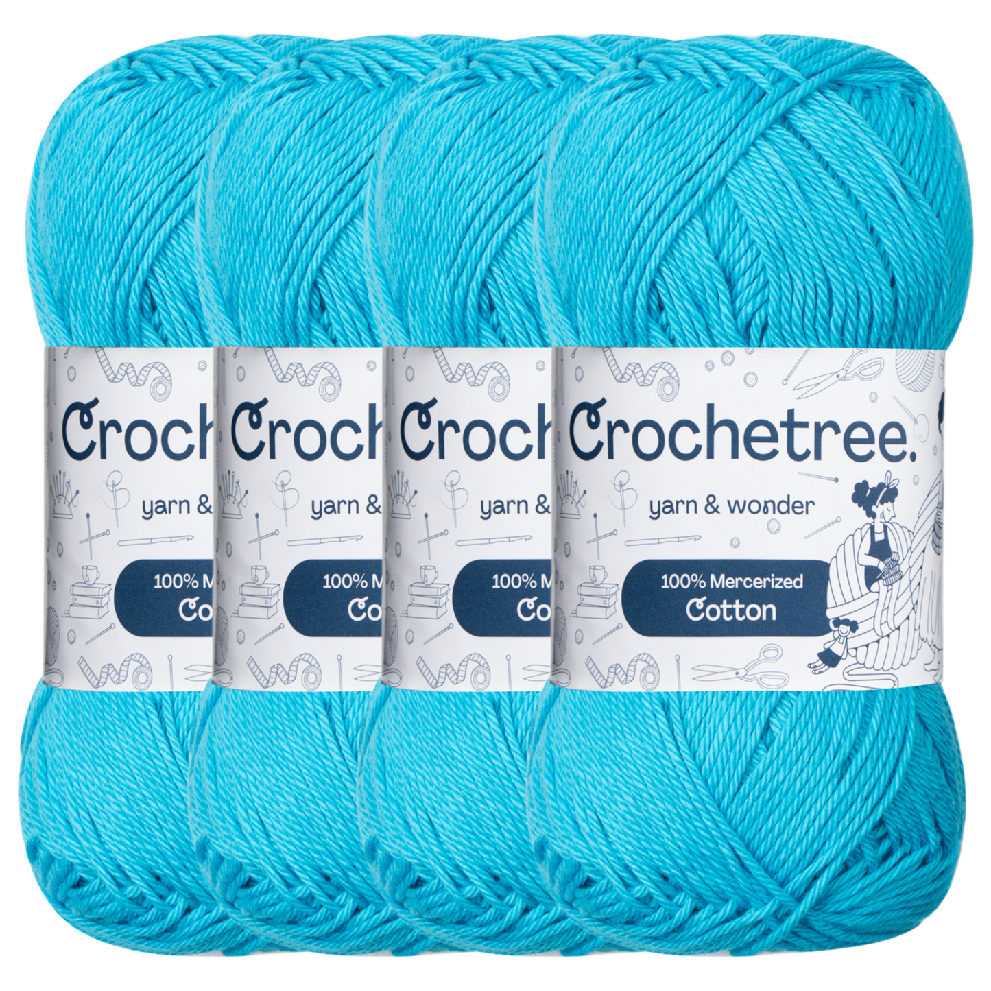 Crochetree Rich Electric Blue mercerized cotton yarn pack