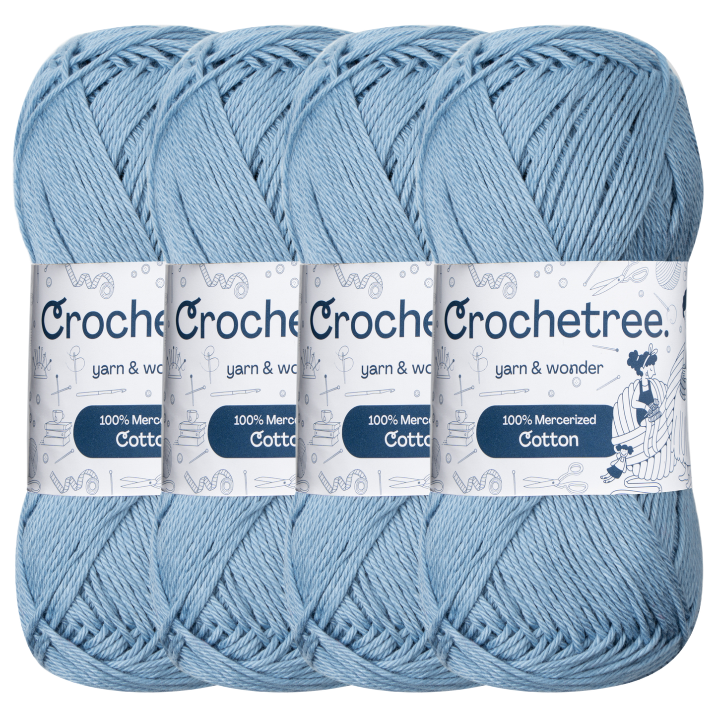 Crochetree Queen Blue mercerized cotton yarn pack