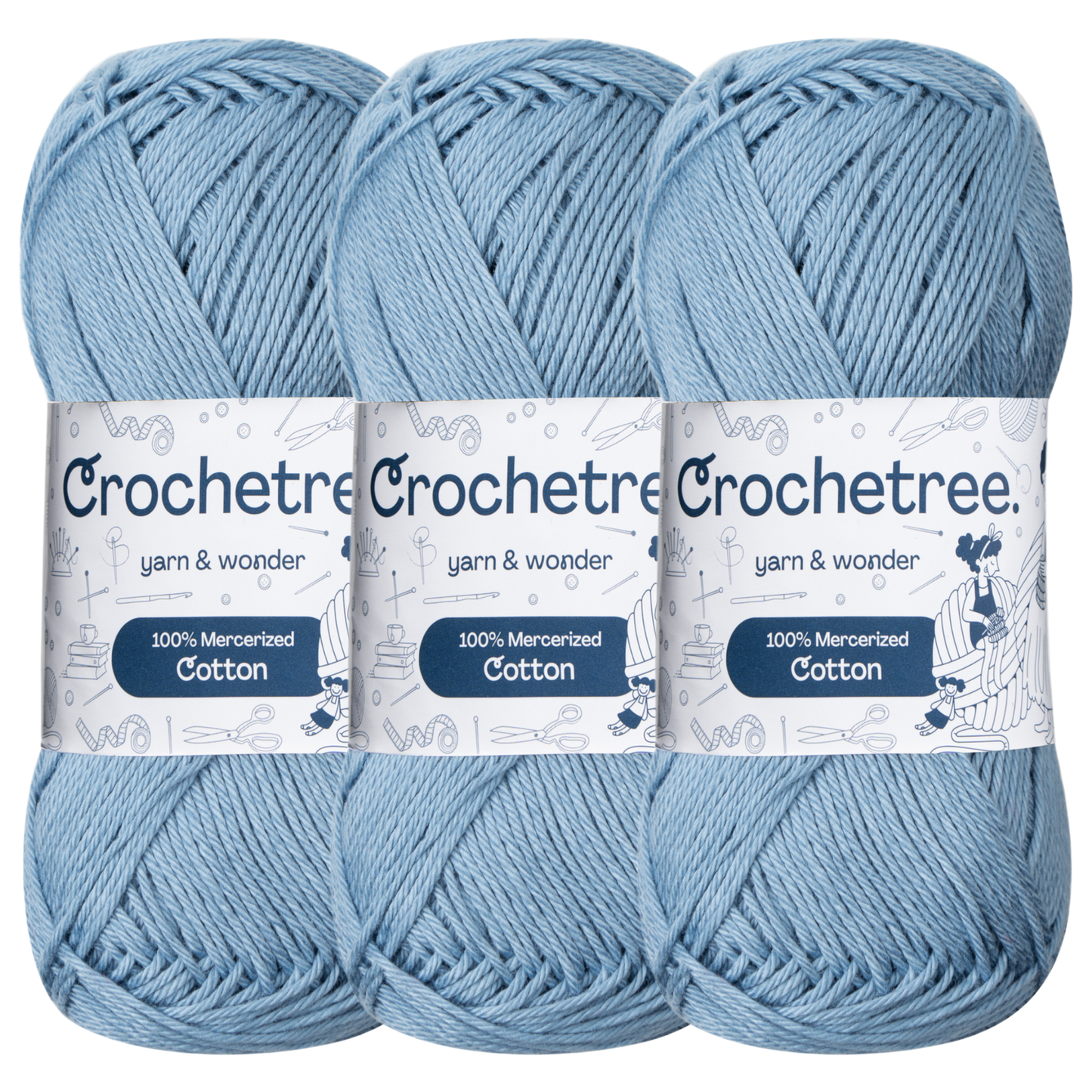 Crochetree Queen Blue mercerized cotton yarn pack