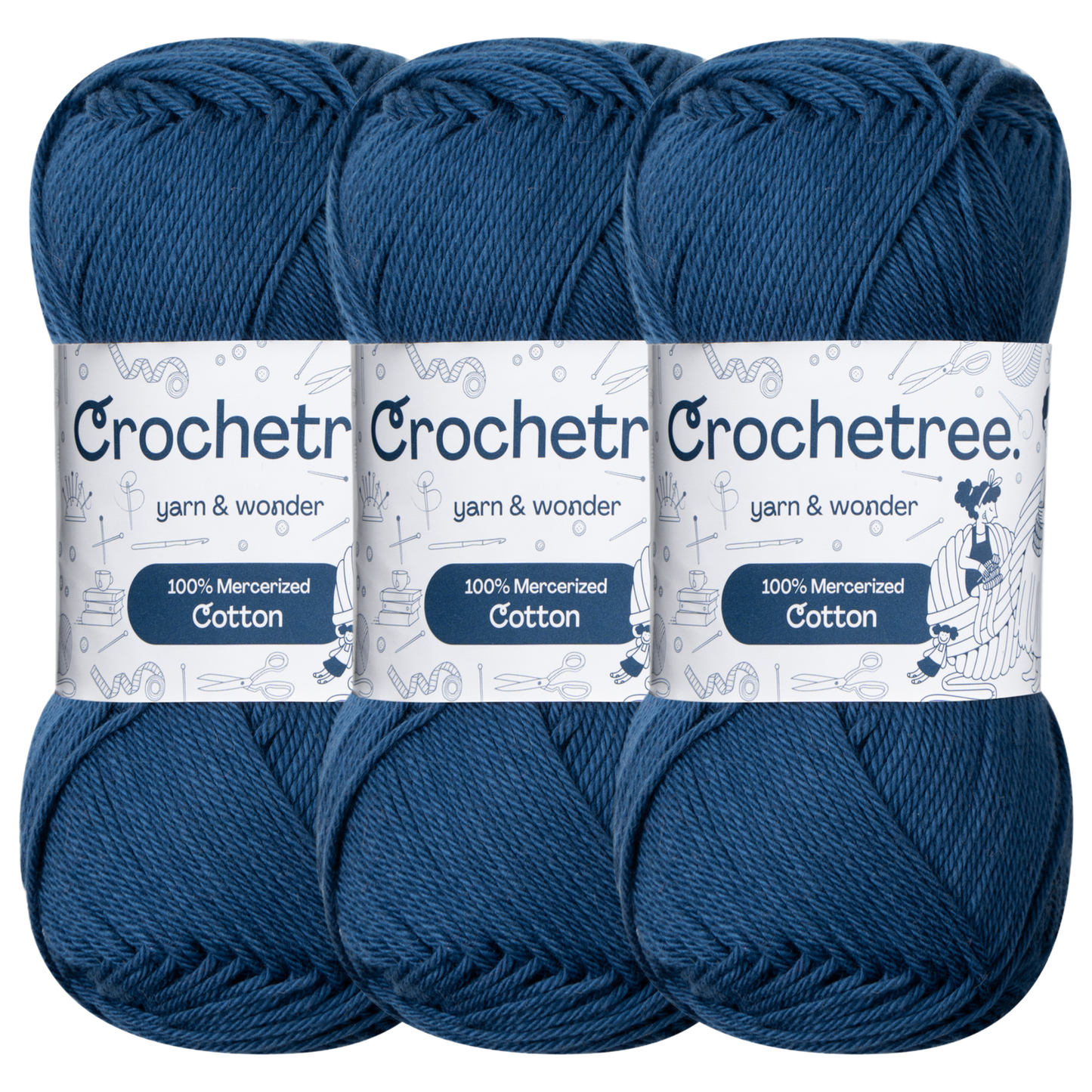 Crochetree Sodalite Blue mercerized cotton yarn pack