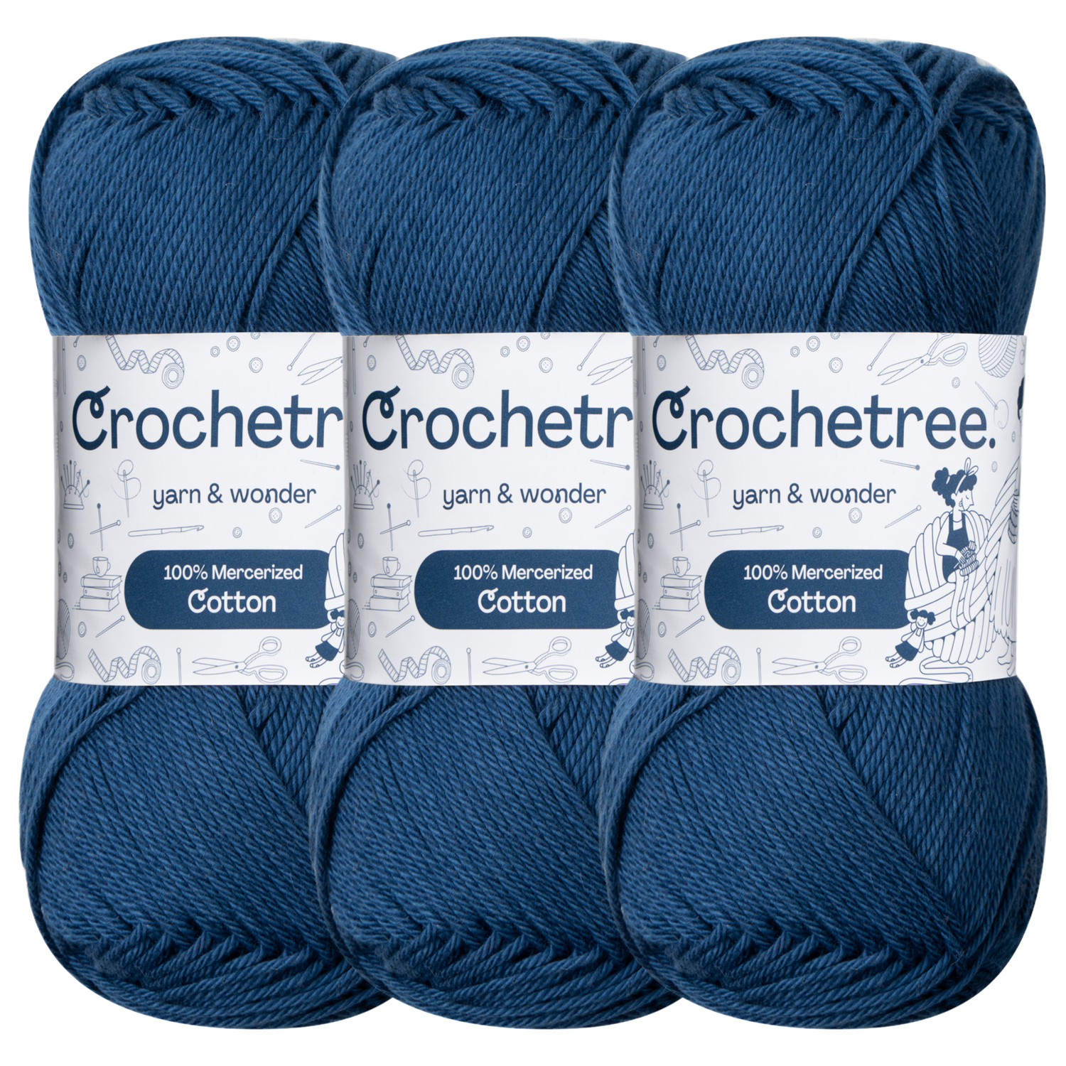 Crochetree Sodalite Blue mercerized cotton yarn pack