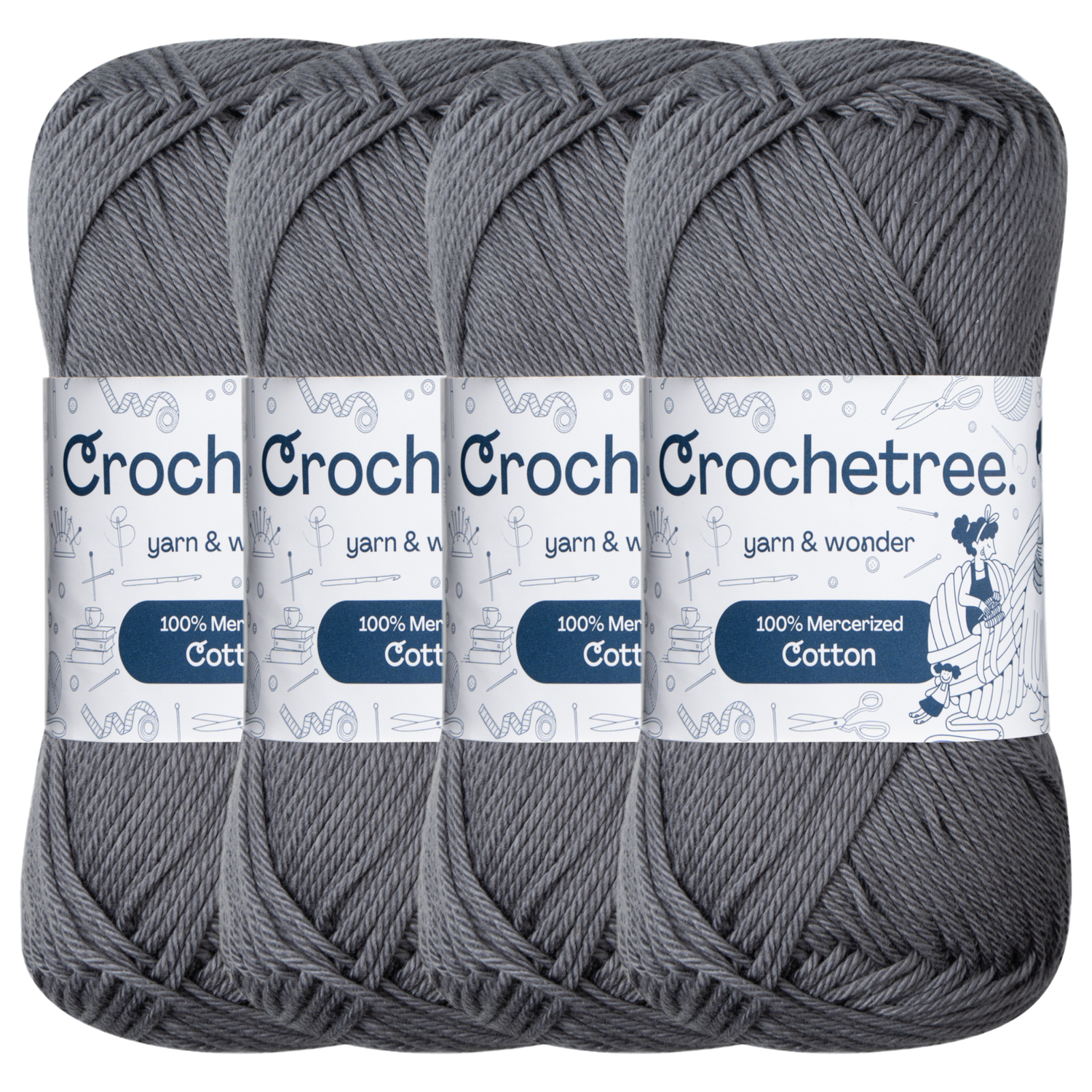 Crochetree Charcoal mercerized cotton yarn pack