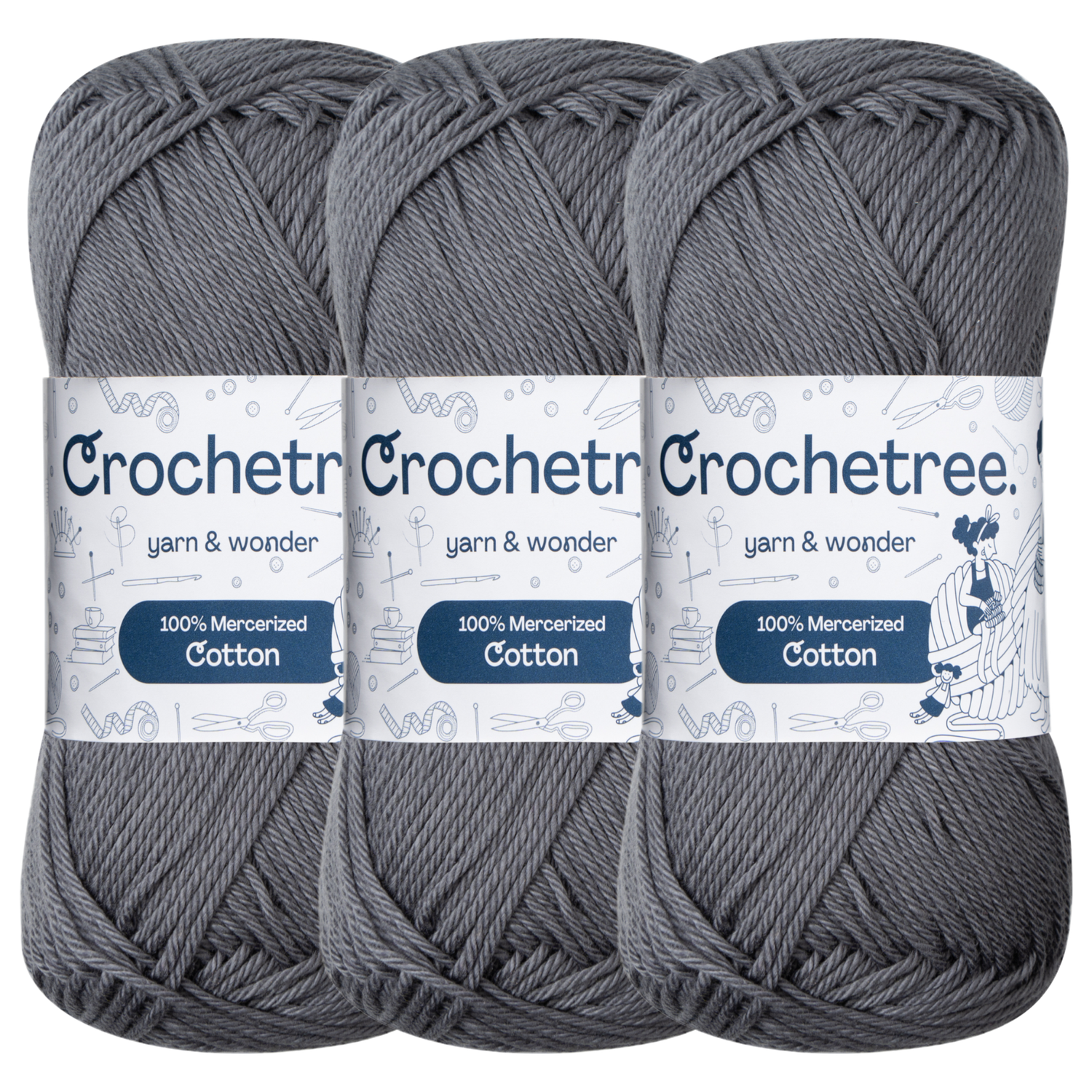 Crochetree Charcoal mercerized cotton yarn pack