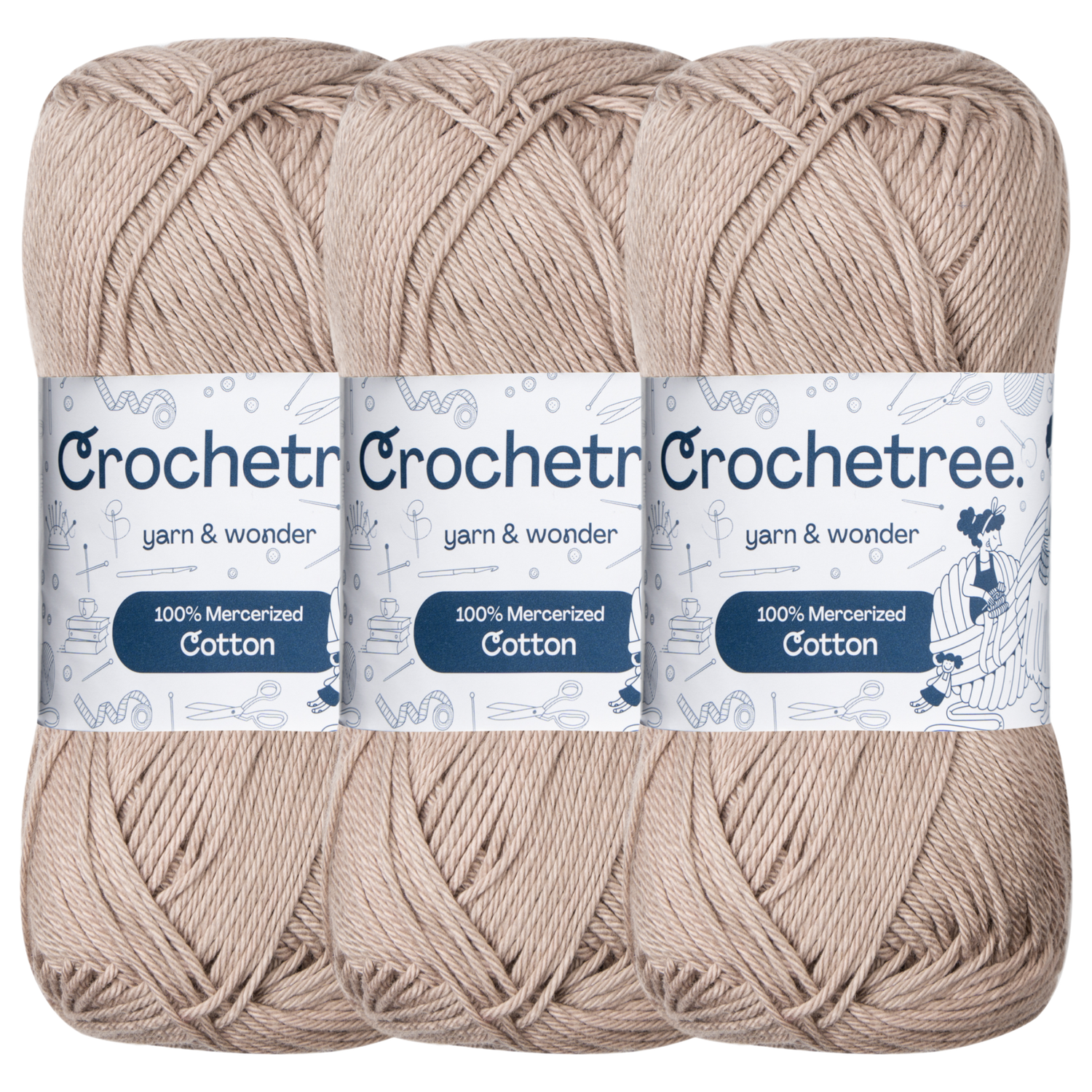 Crochetree Gull Gray mercerized cotton yarn pack