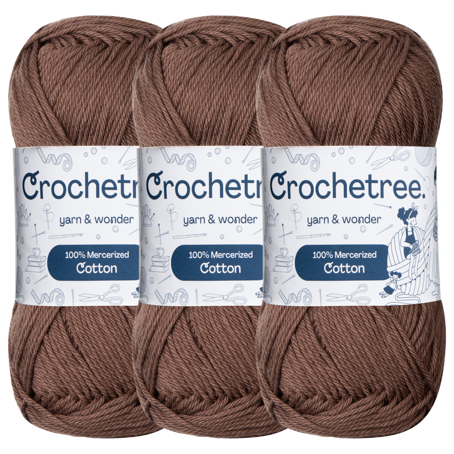 Crochetree Deep Mahogany mercerized cotton yarn pack